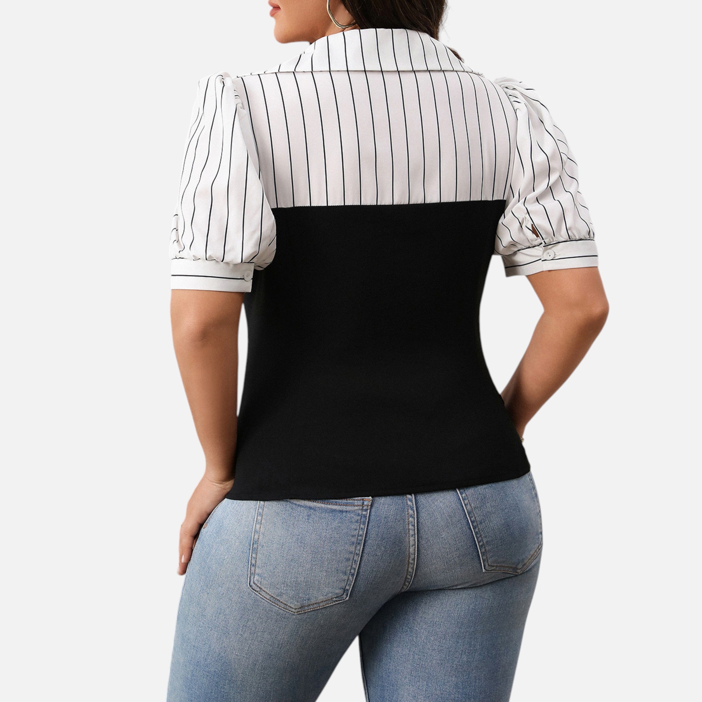 Dorevelle | Women’s Blouse – Striped Patchwork Elegance