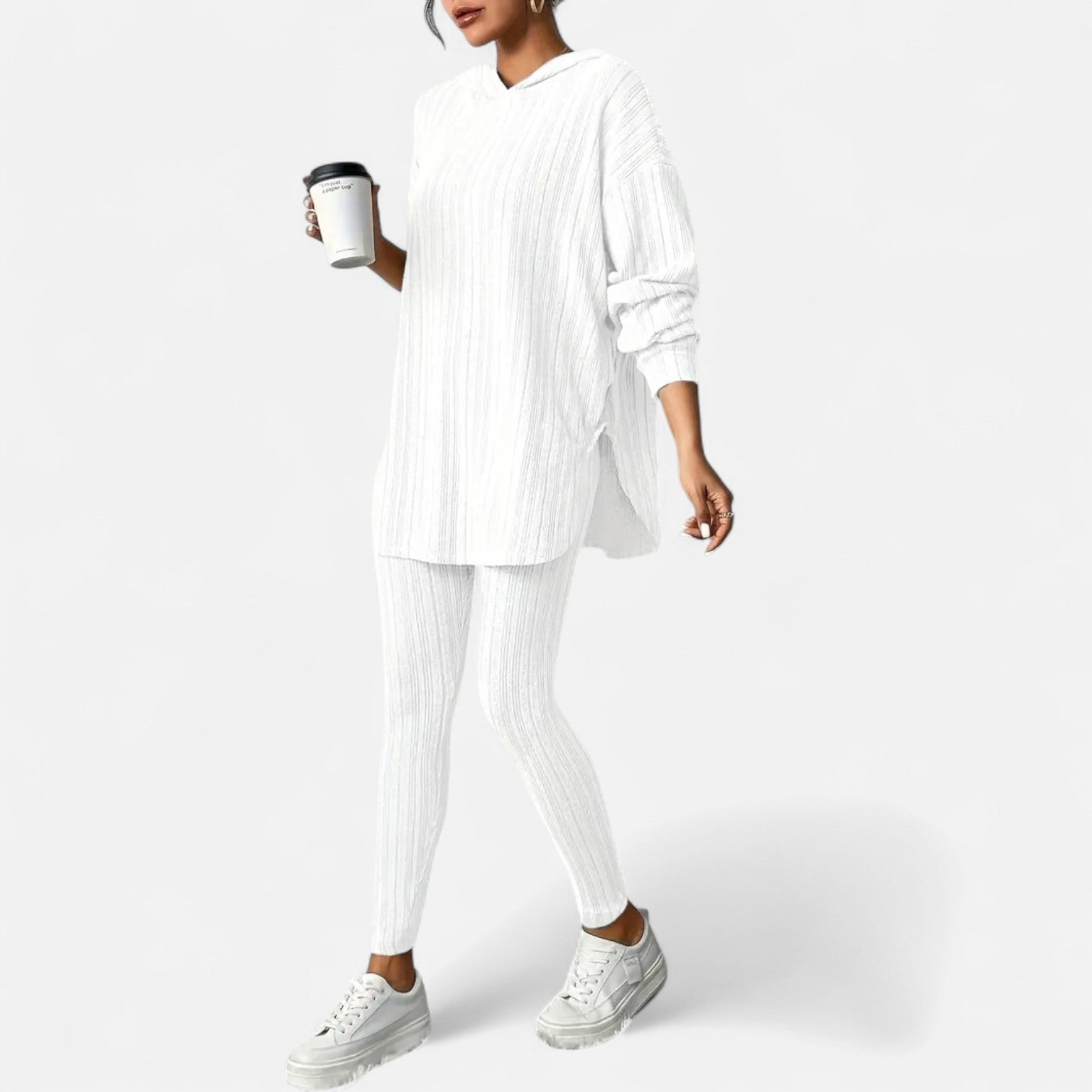 Dorevelle | Women’s Ribbed Set – Hooded Top & Skinny Pants