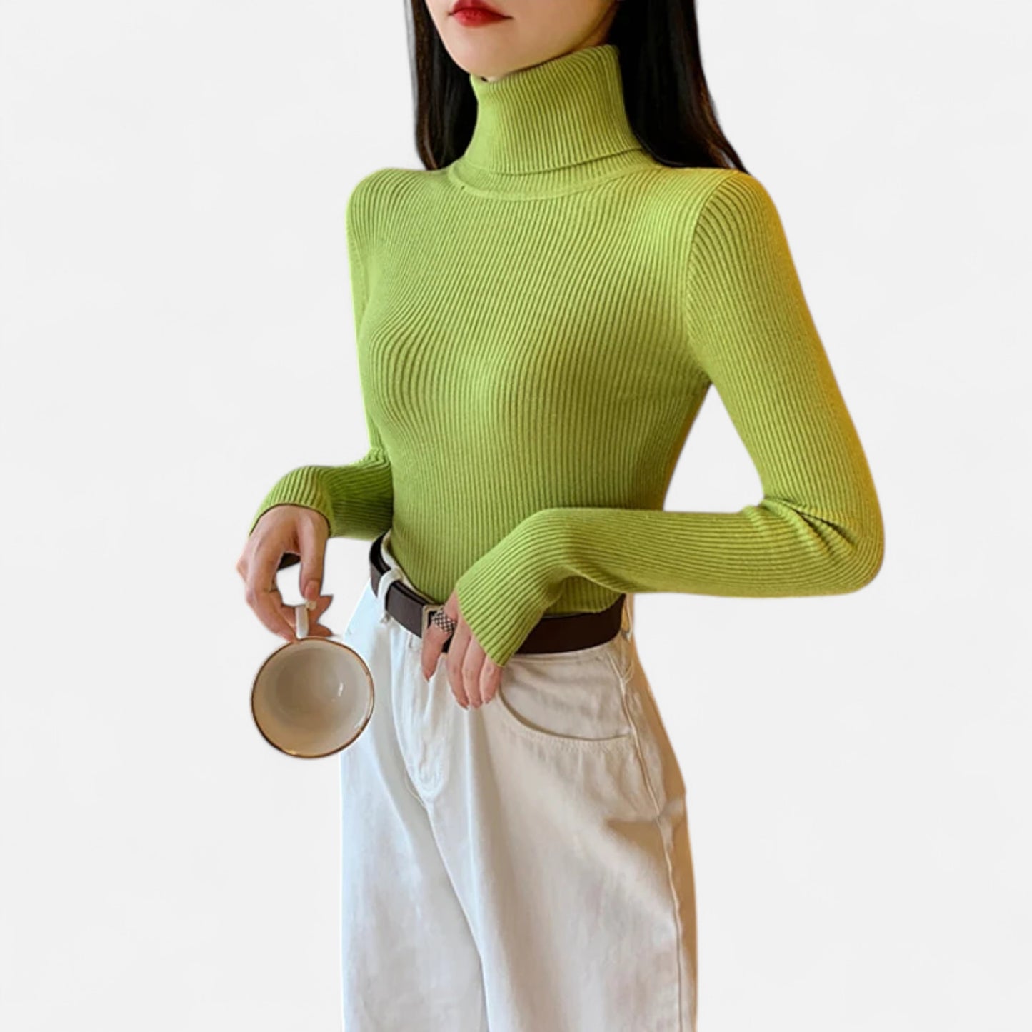 Dorevelle | Women’s Ribbed Turtleneck – Foldover Winter Elegance