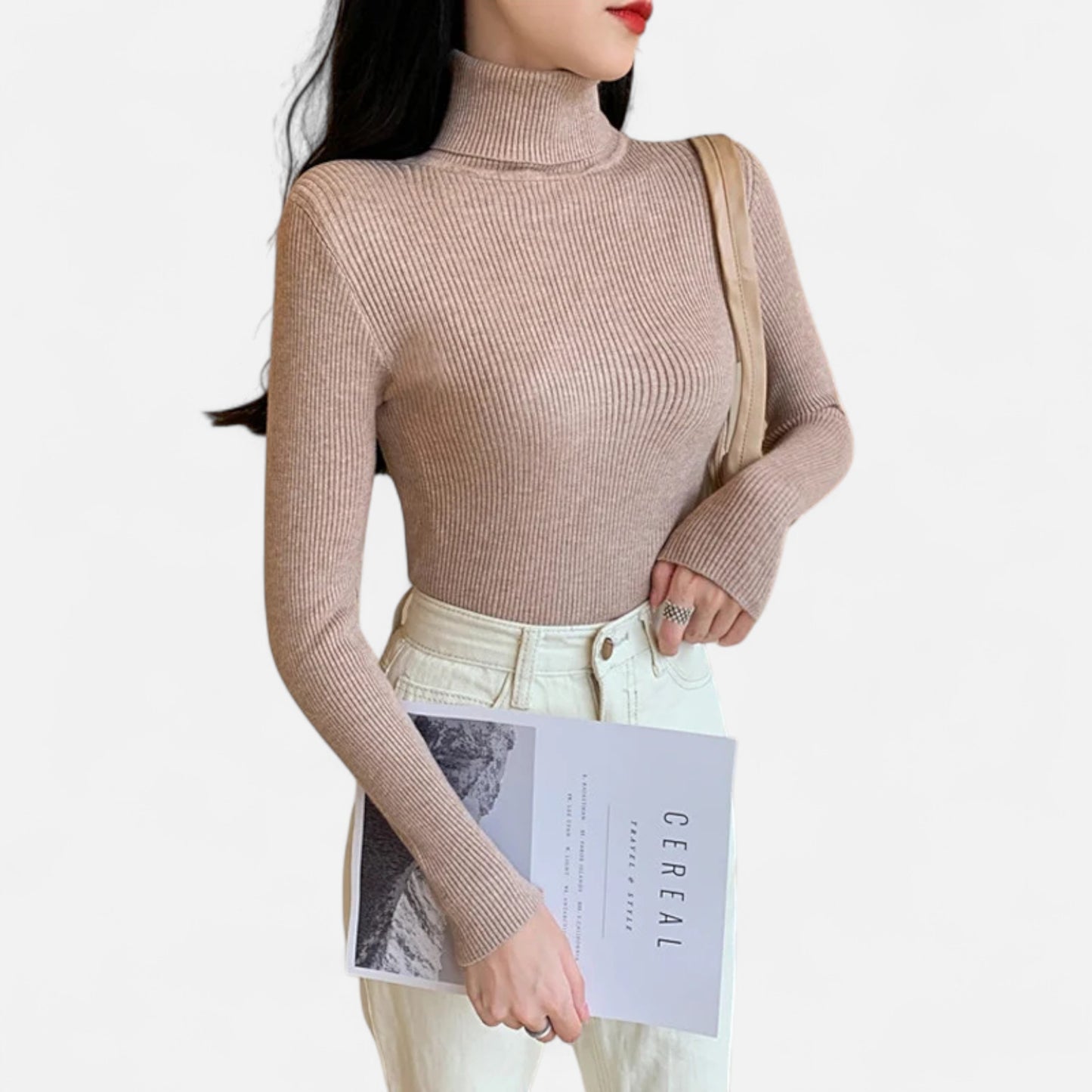 Dorevelle | Women’s Ribbed Turtleneck – Foldover Winter Elegance