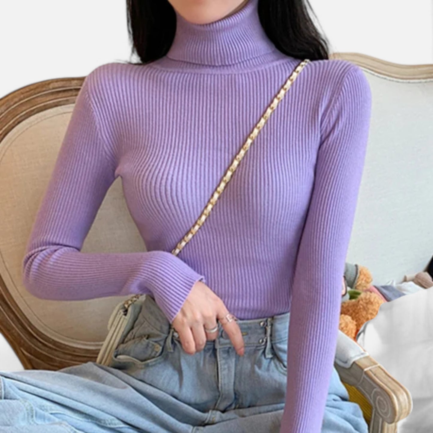 Dorevelle | Women’s Ribbed Turtleneck – Foldover Winter Elegance