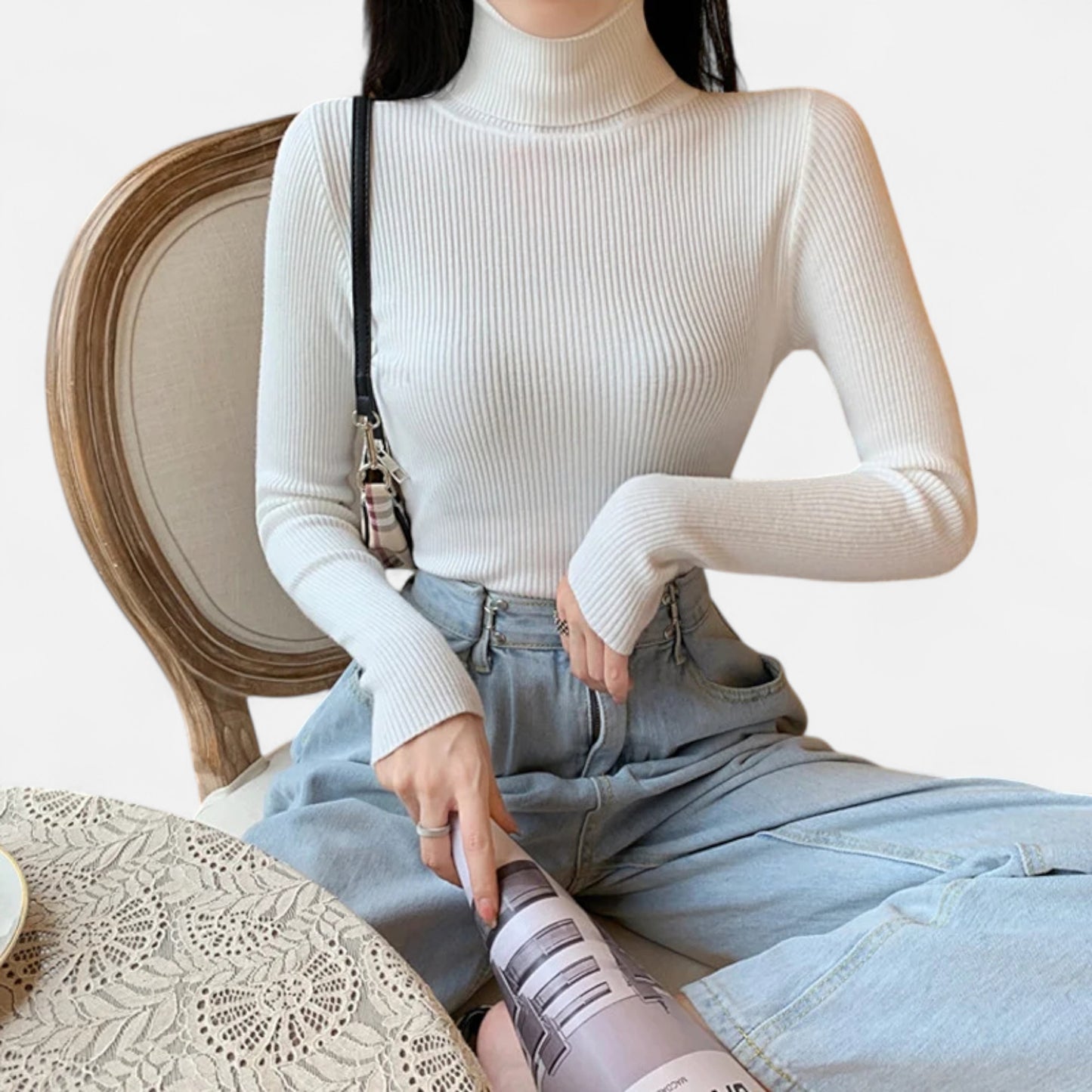 Dorevelle | Women’s Ribbed Turtleneck – Foldover Winter Elegance