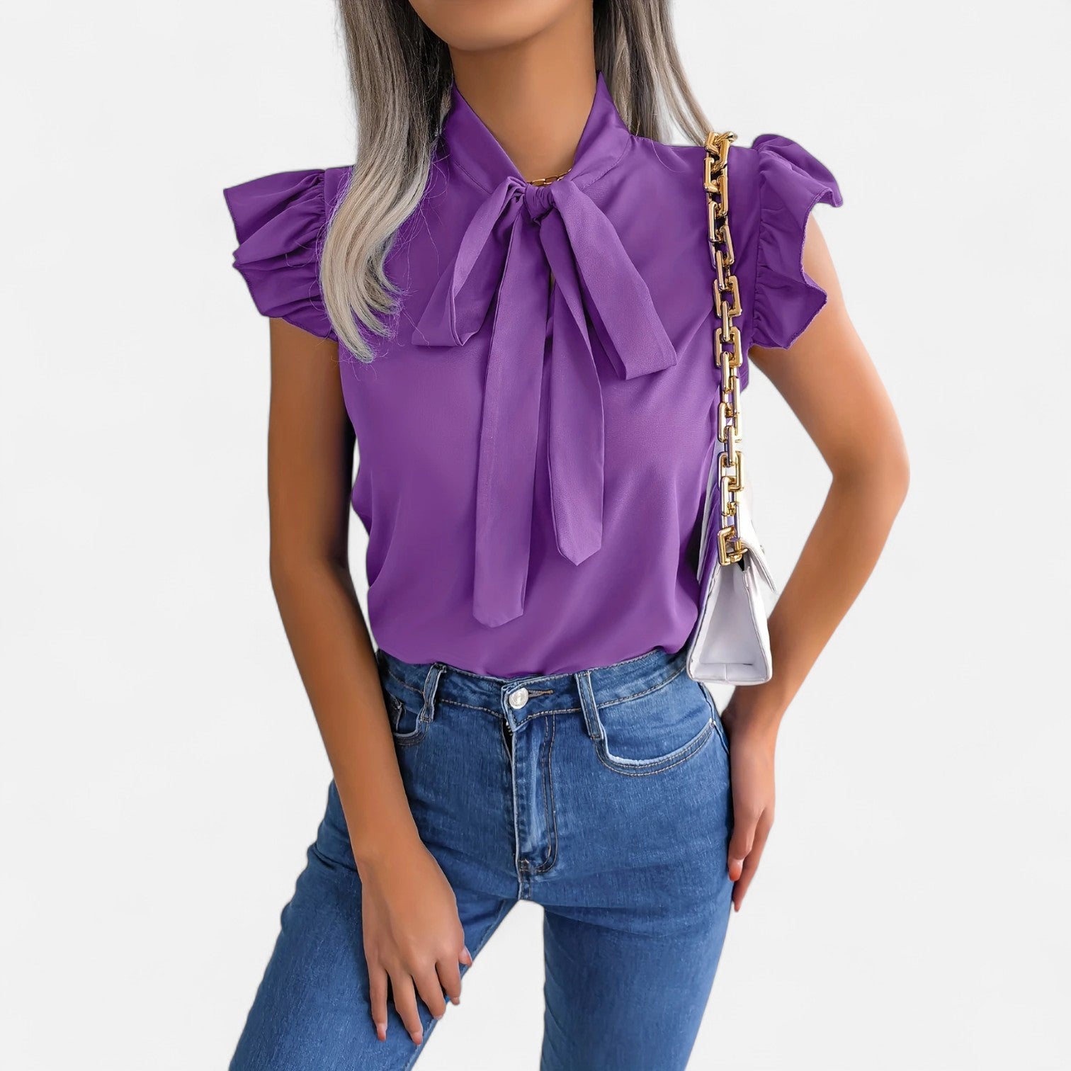 Dorevelle | Women’s Chiffon Blouse – Bow-Tie Sleeveless Style