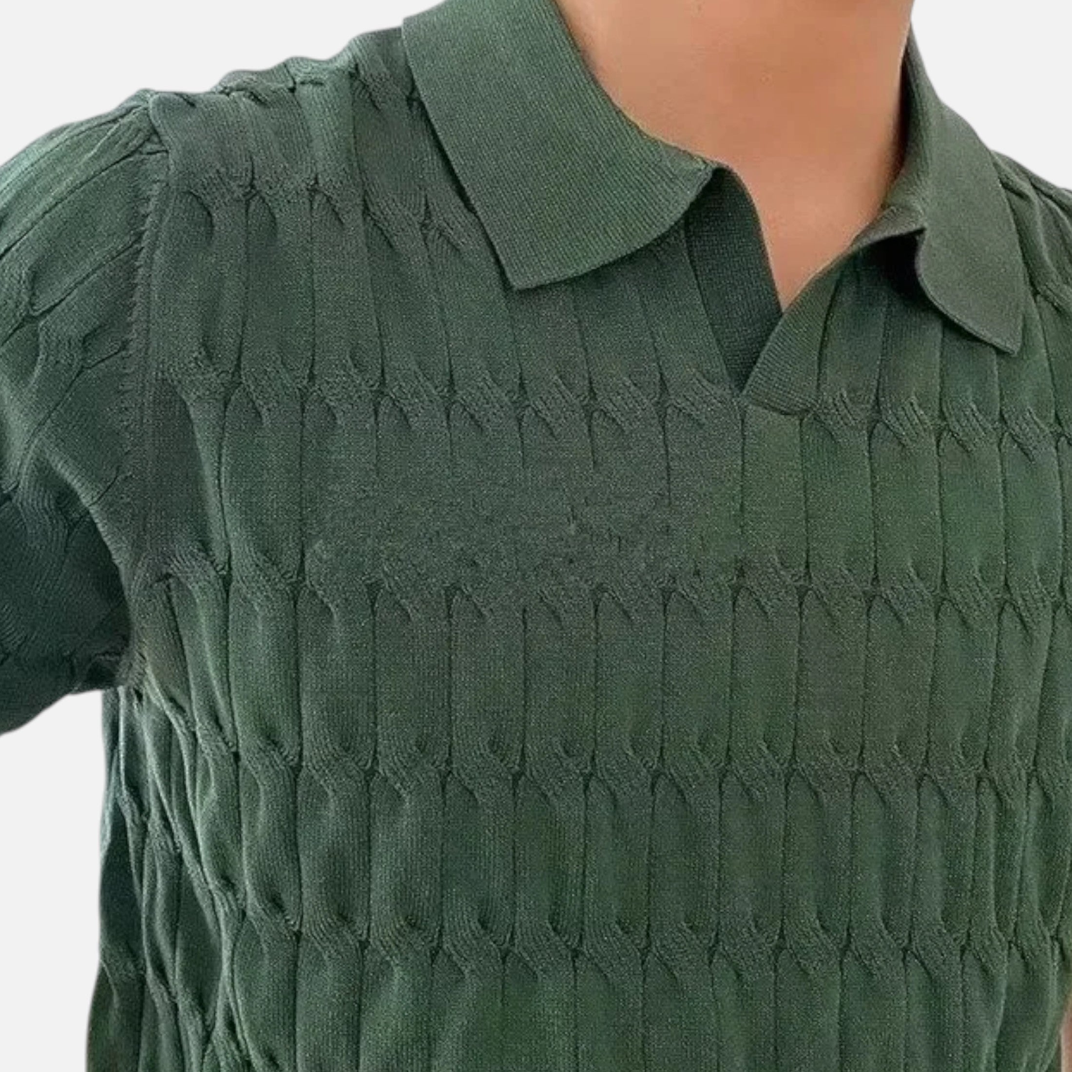 Dorevelle | Men’s Knitted Polo Shirt – Jacquard V-Neck Elegance