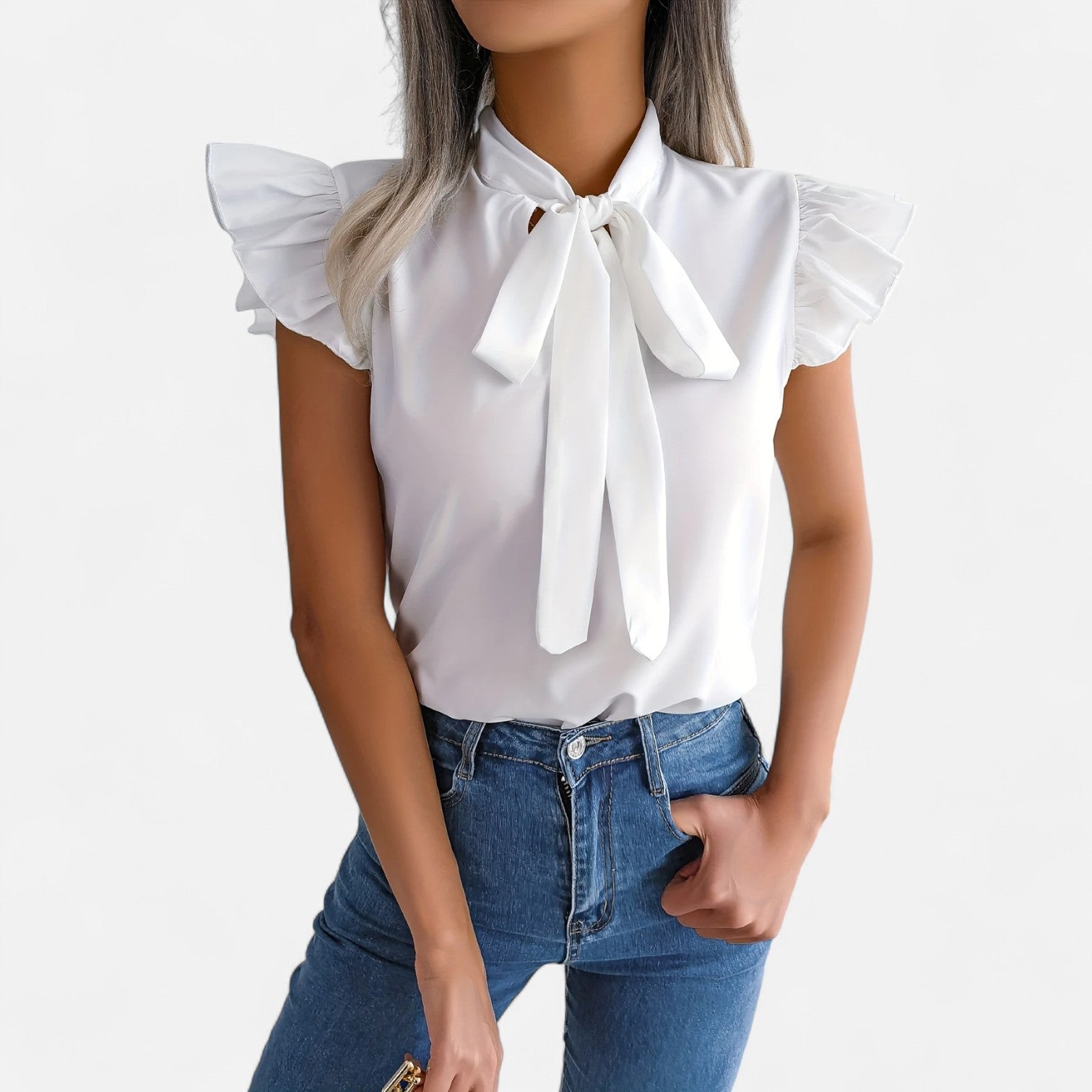 Dorevelle | Women’s Chiffon Blouse – Bow-Tie Sleeveless Style