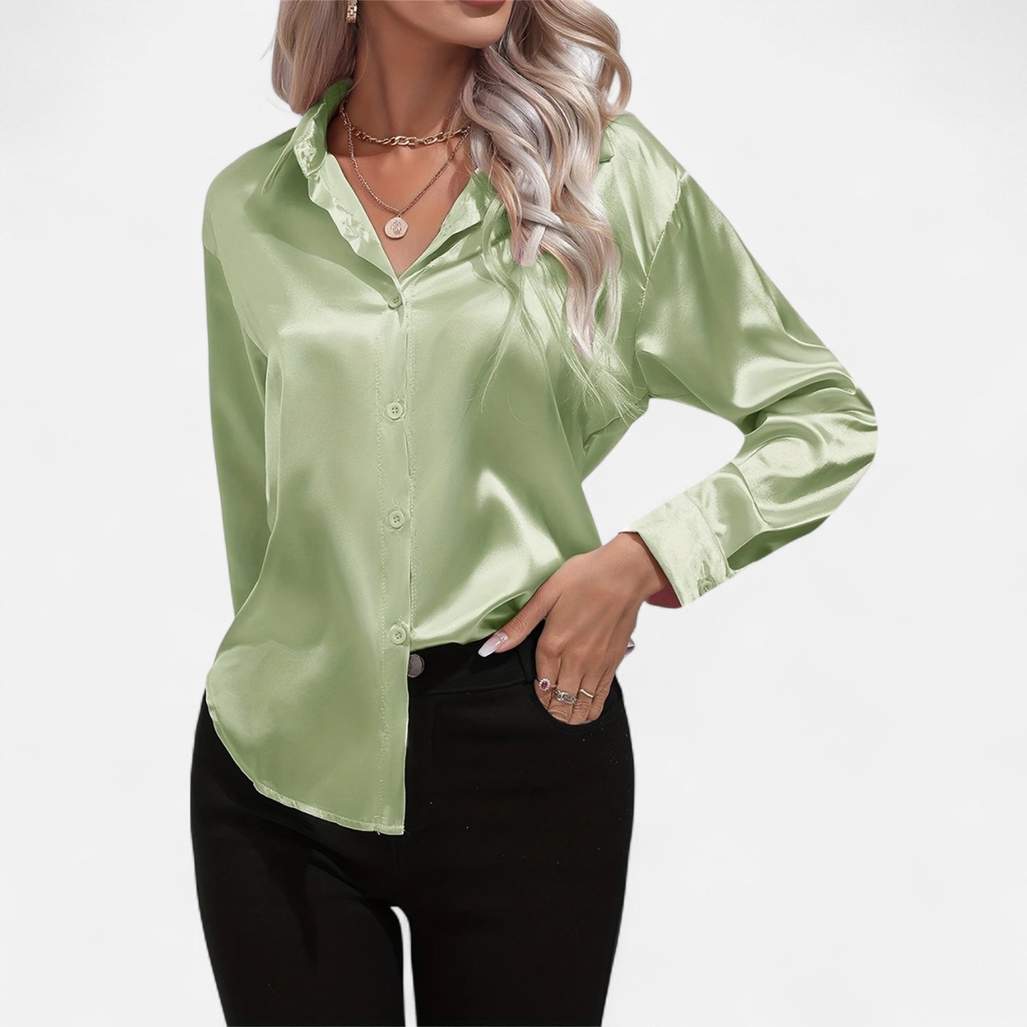 Dorevelle | Women’s Satin Shirt – Heritage Collar Style