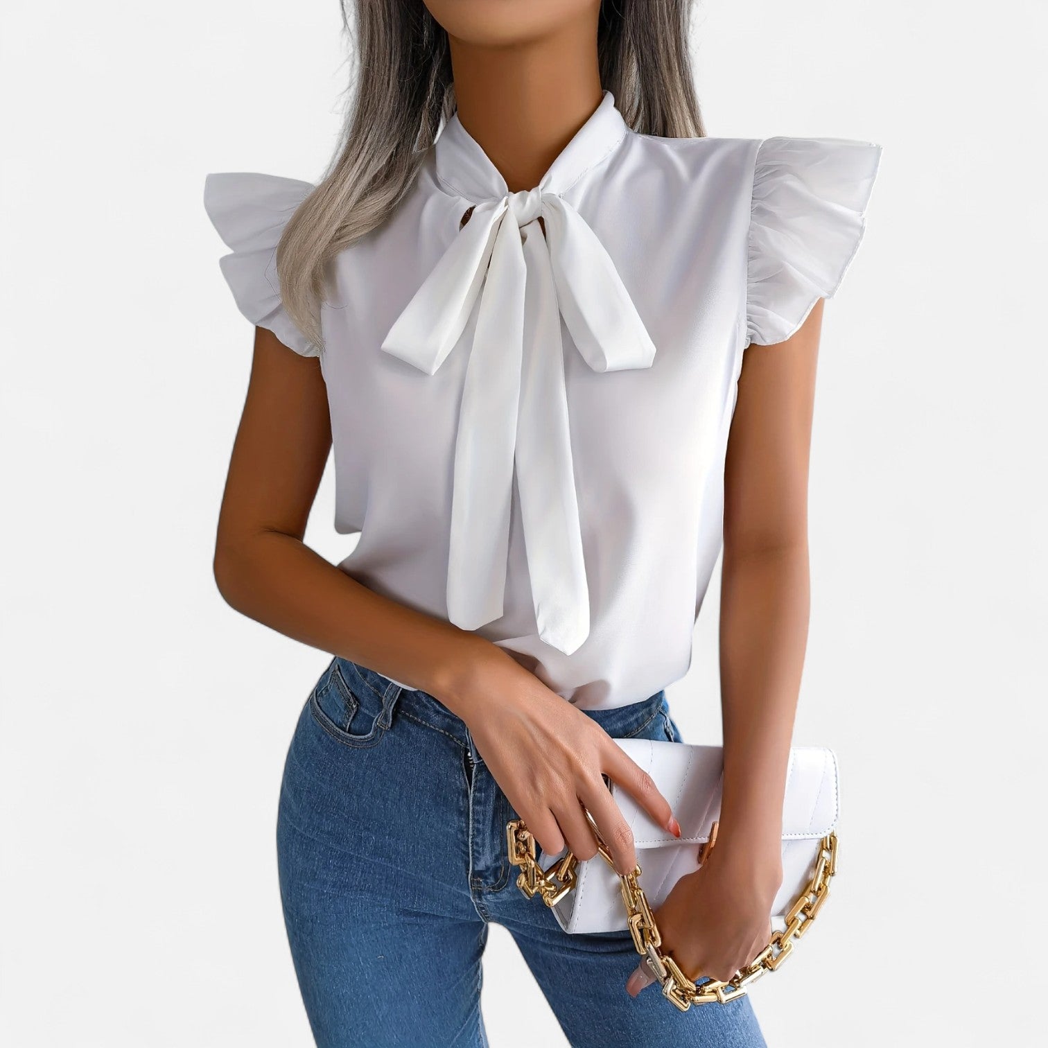 Dorevelle | Women’s Chiffon Blouse – Bow-Tie Sleeveless Style