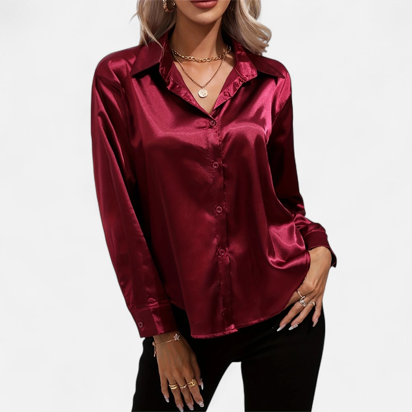 Dorevelle | Women’s Satin Shirt – Heritage Collar Style