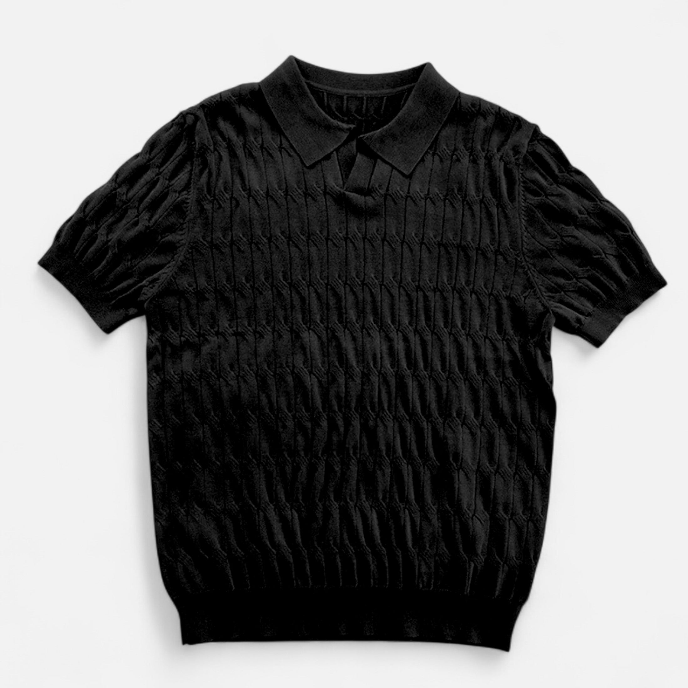 Dorevelle | Men’s Knitted Polo Shirt – Jacquard V-Neck Elegance
