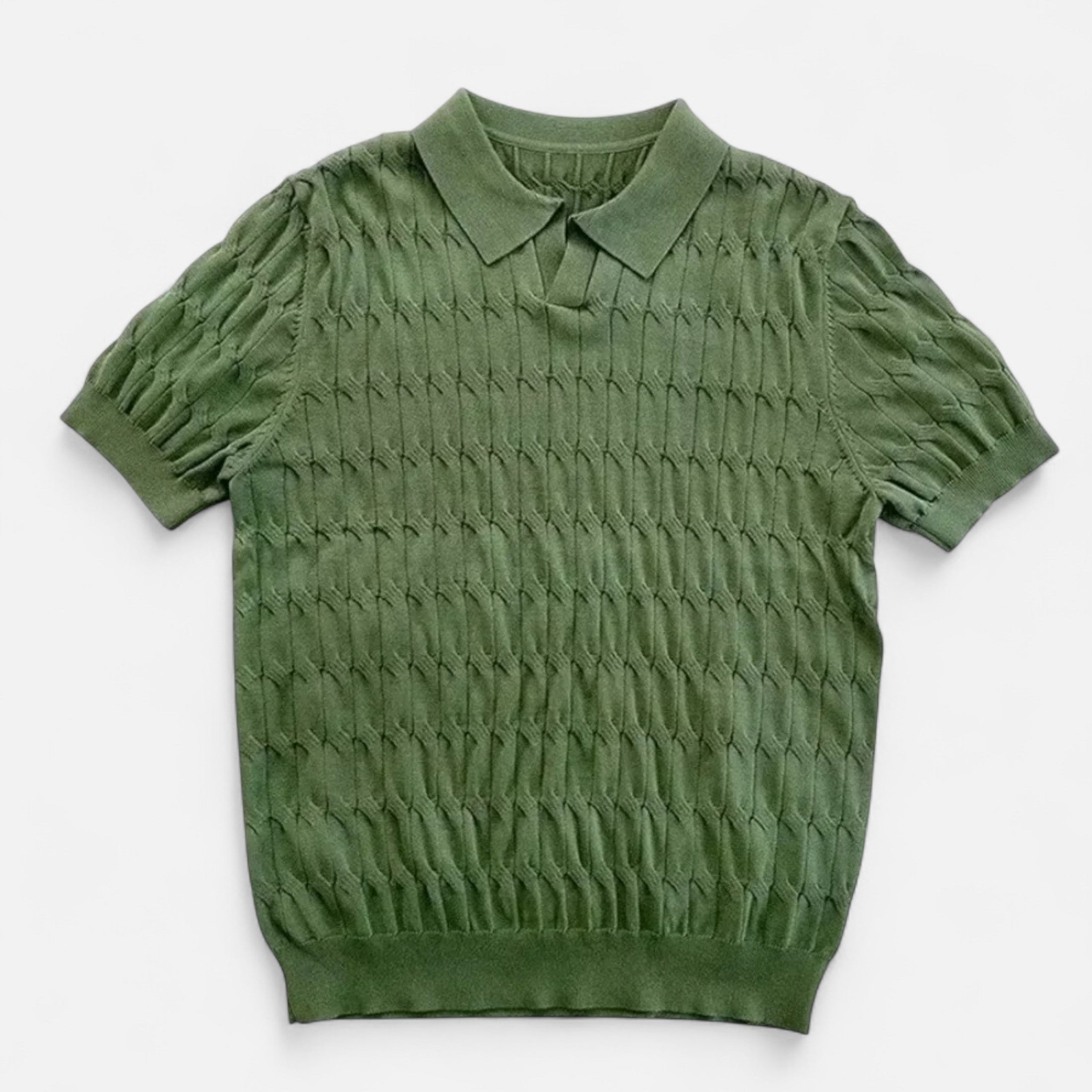 Dorevelle | Men’s Knitted Polo Shirt – Jacquard V-Neck Elegance