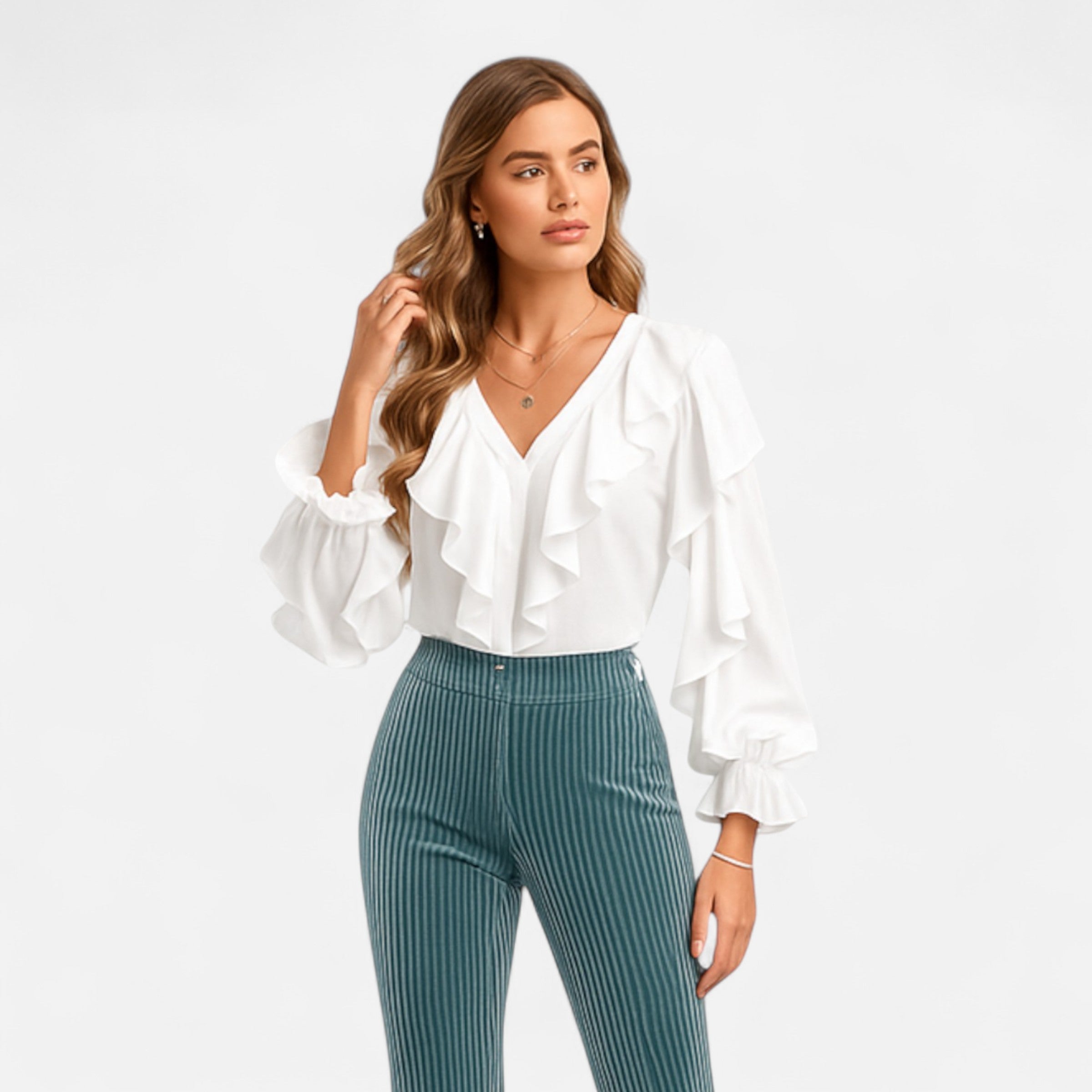 Dorevelle | Women’s V-Neck Ruffle Top – Elegant Flounce Style