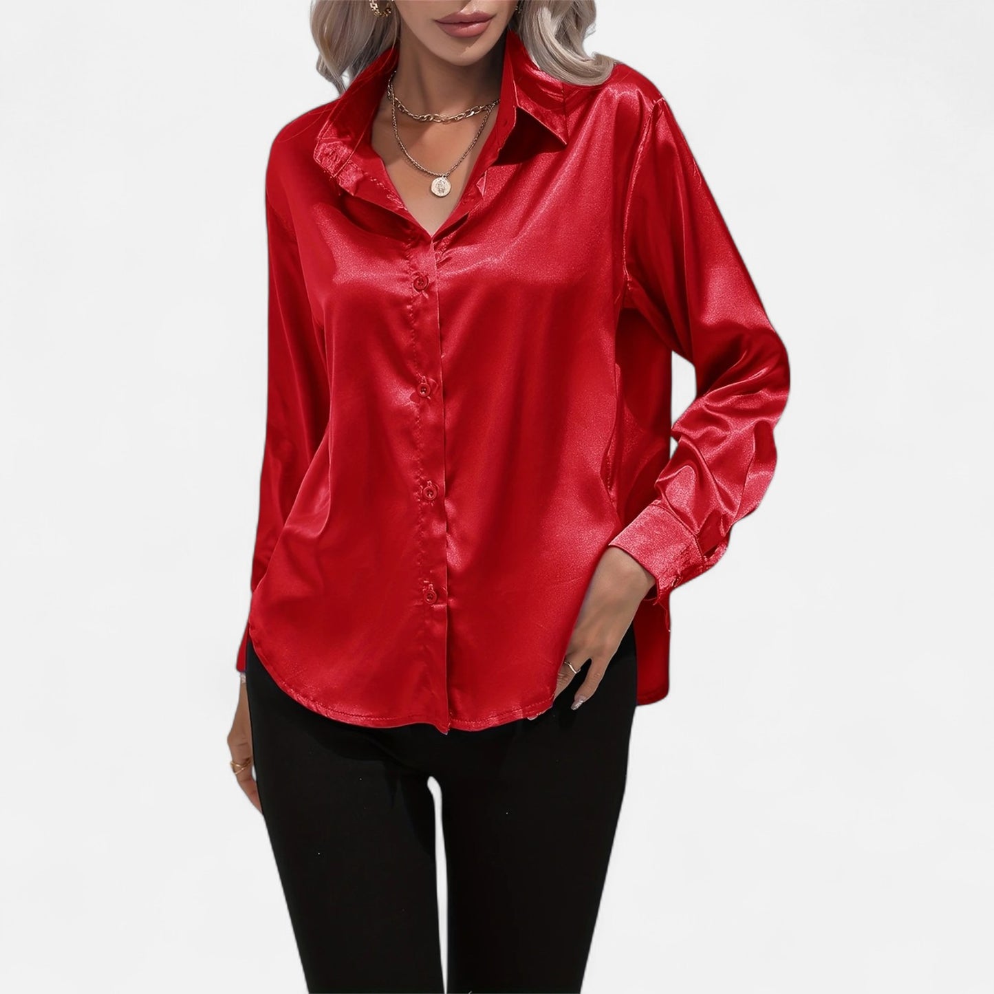 Dorevelle | Women’s Satin Shirt – Heritage Collar Style