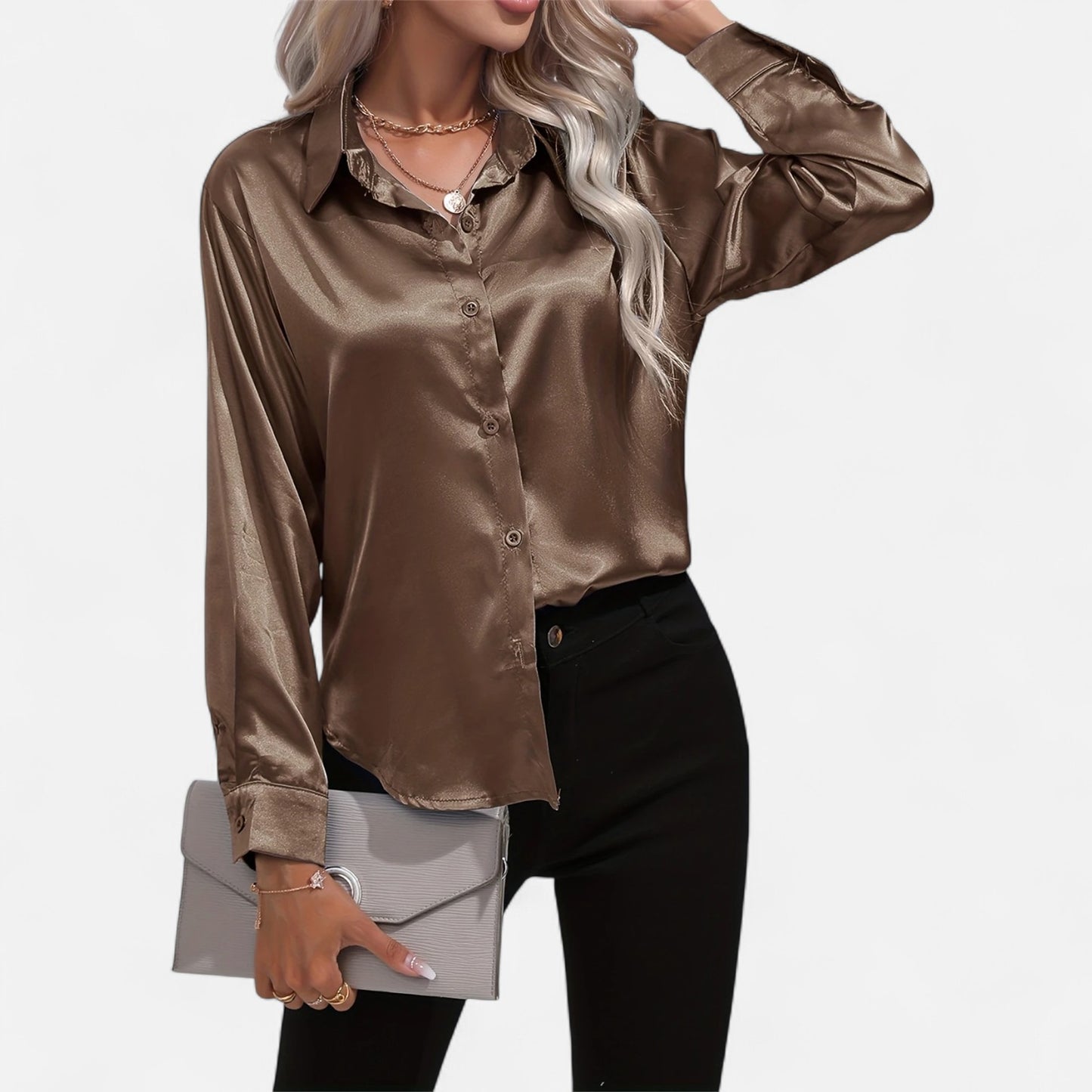Dorevelle | Women’s Satin Shirt – Heritage Collar Style
