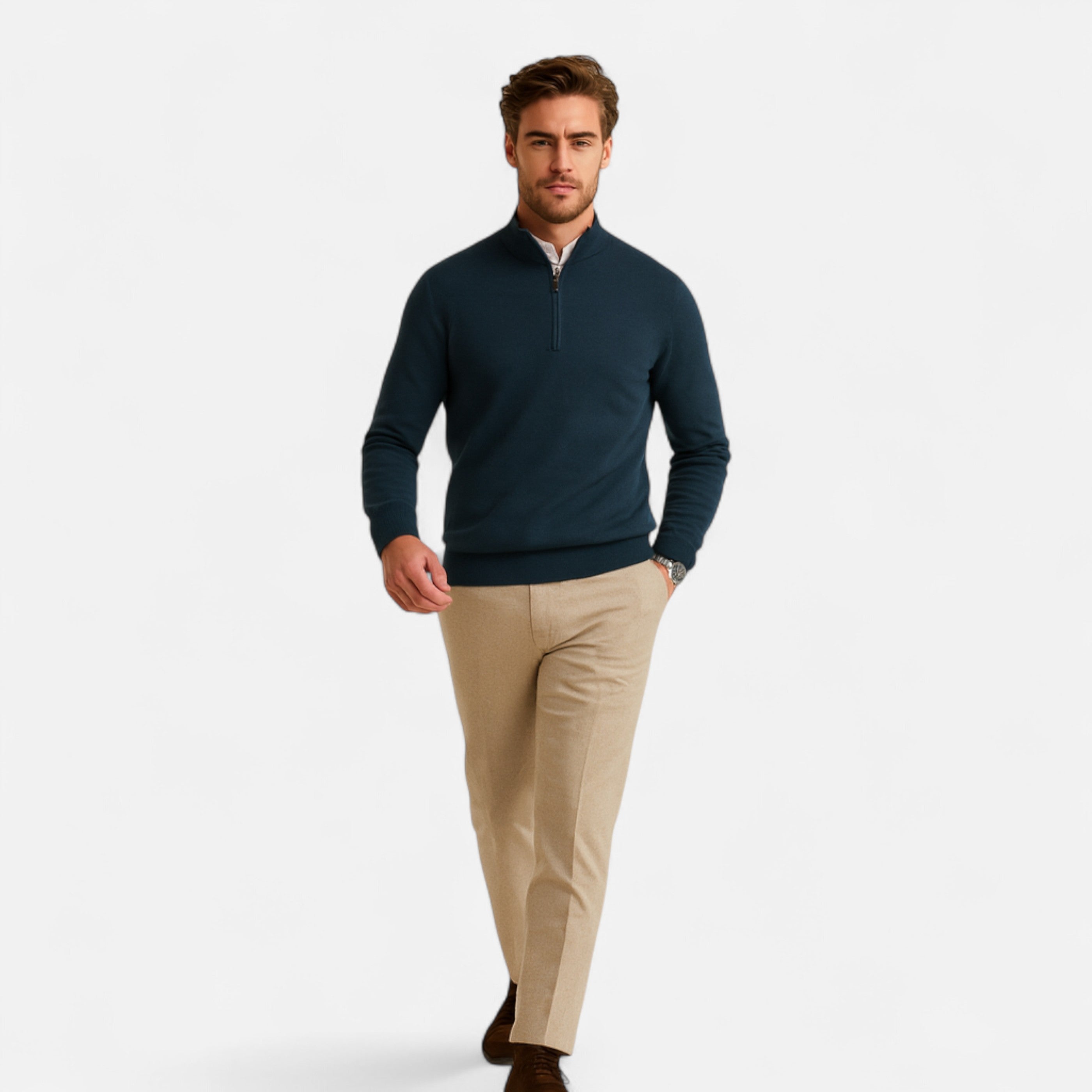 Dorevelle | Men’s Merino Wool Sweater – Half-Zip Heritage Style