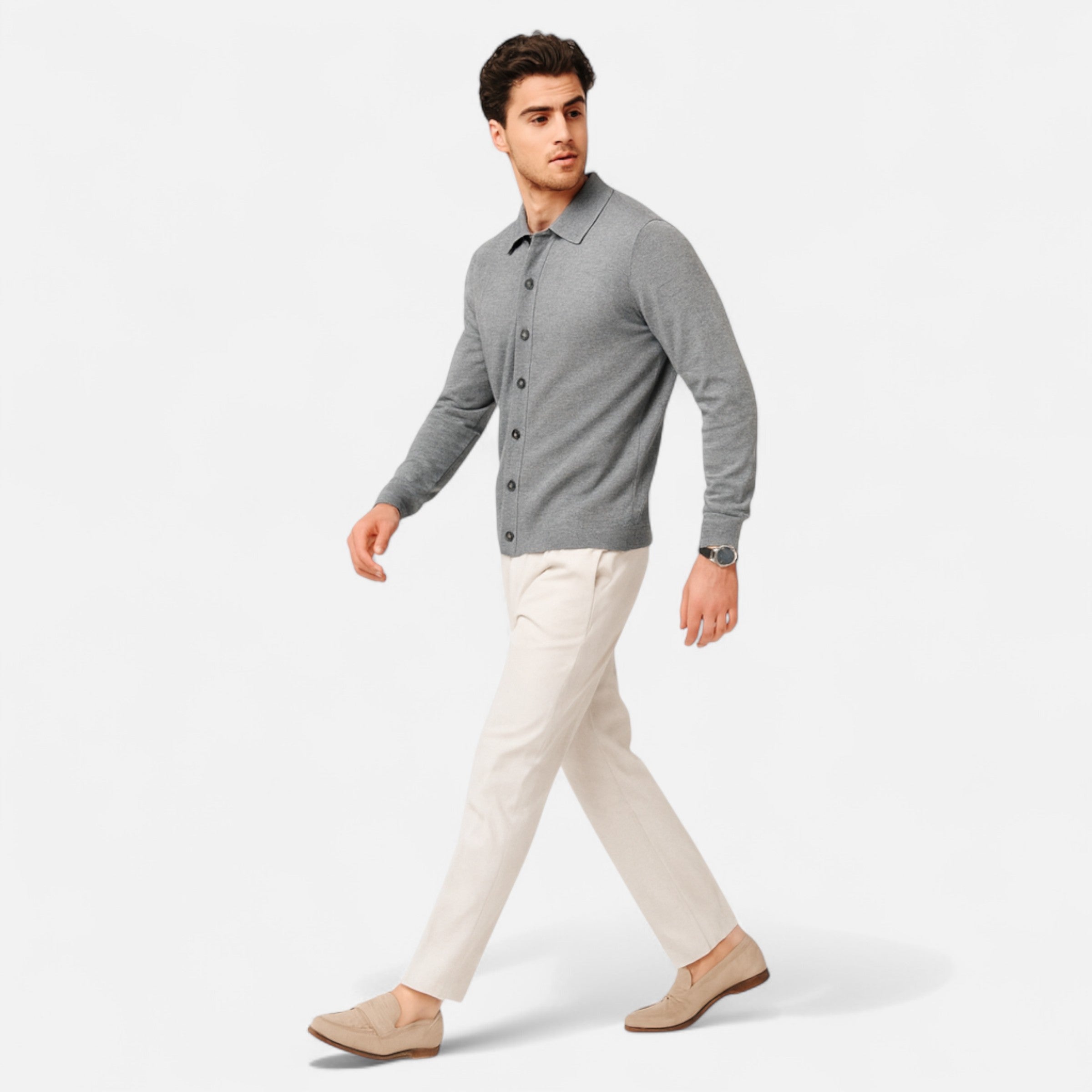 Dorevelle | Men’s Wool Sweater – Fine Yarn Button-Up Classic