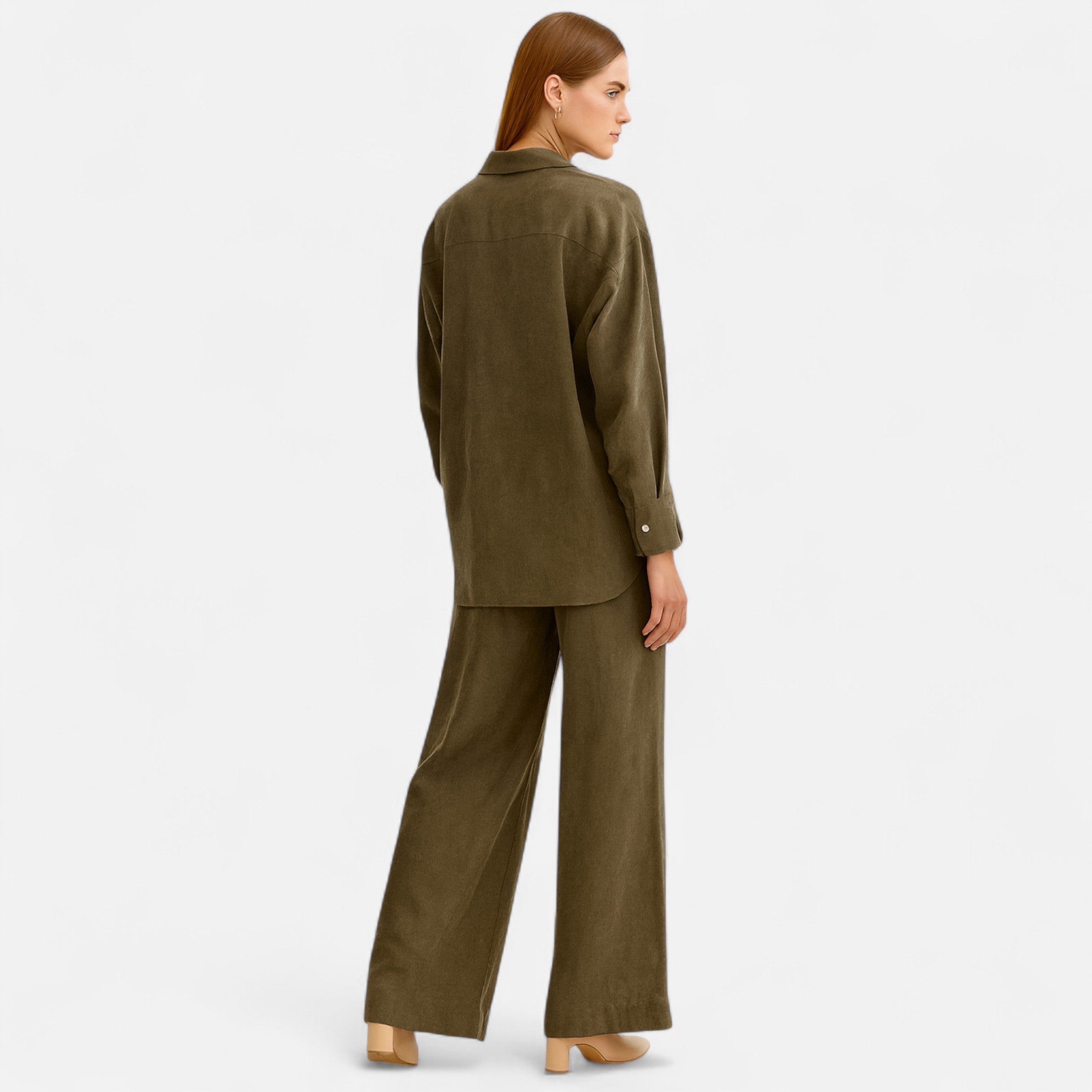 Dorevelle | Women’s Linen Suit – Olive Heritage Elegance