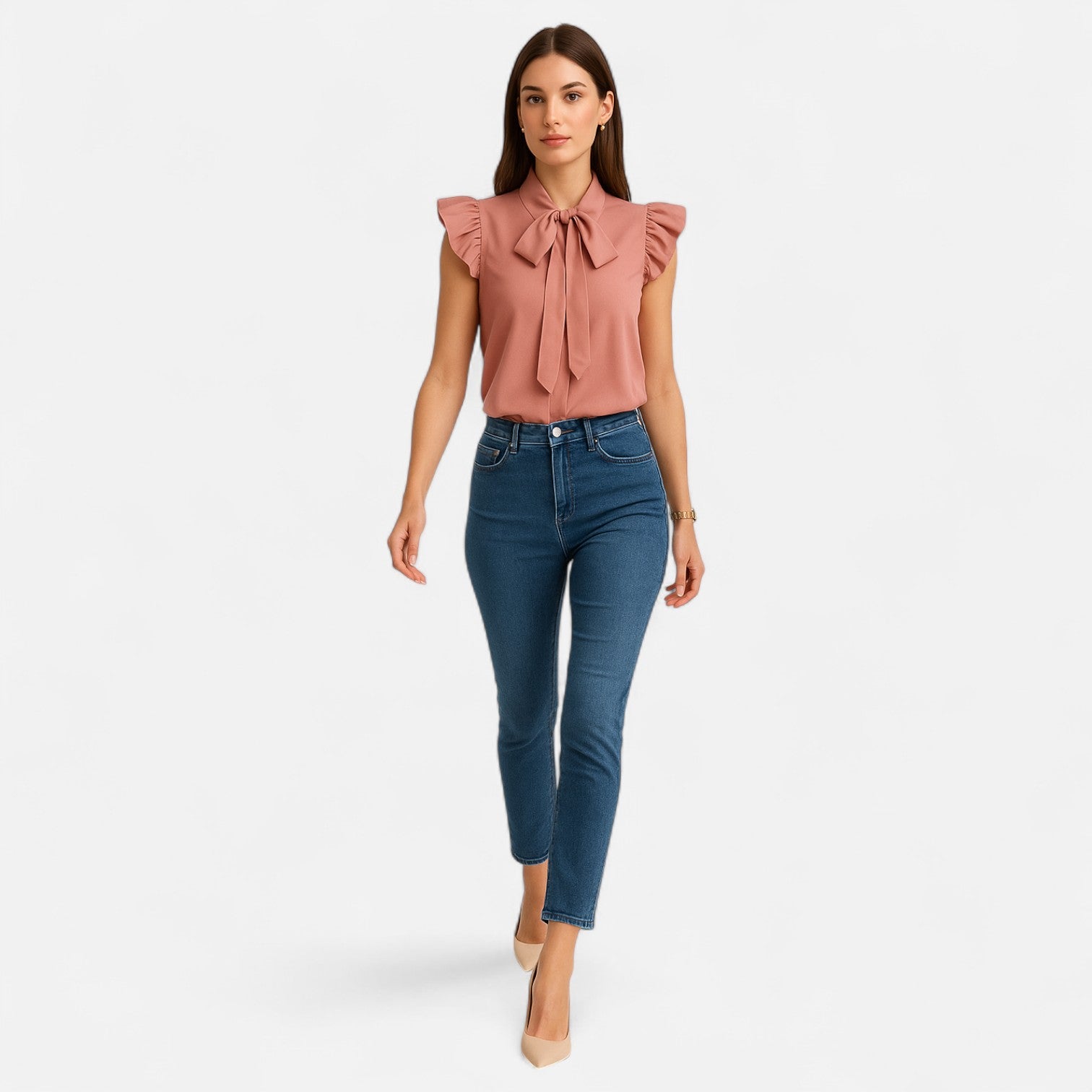 Dorevelle | Women’s Chiffon Blouse – Bow-Tie Sleeveless Style