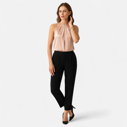 Dorevelle | Women’s Satin Blouse – Pleated Halter Style