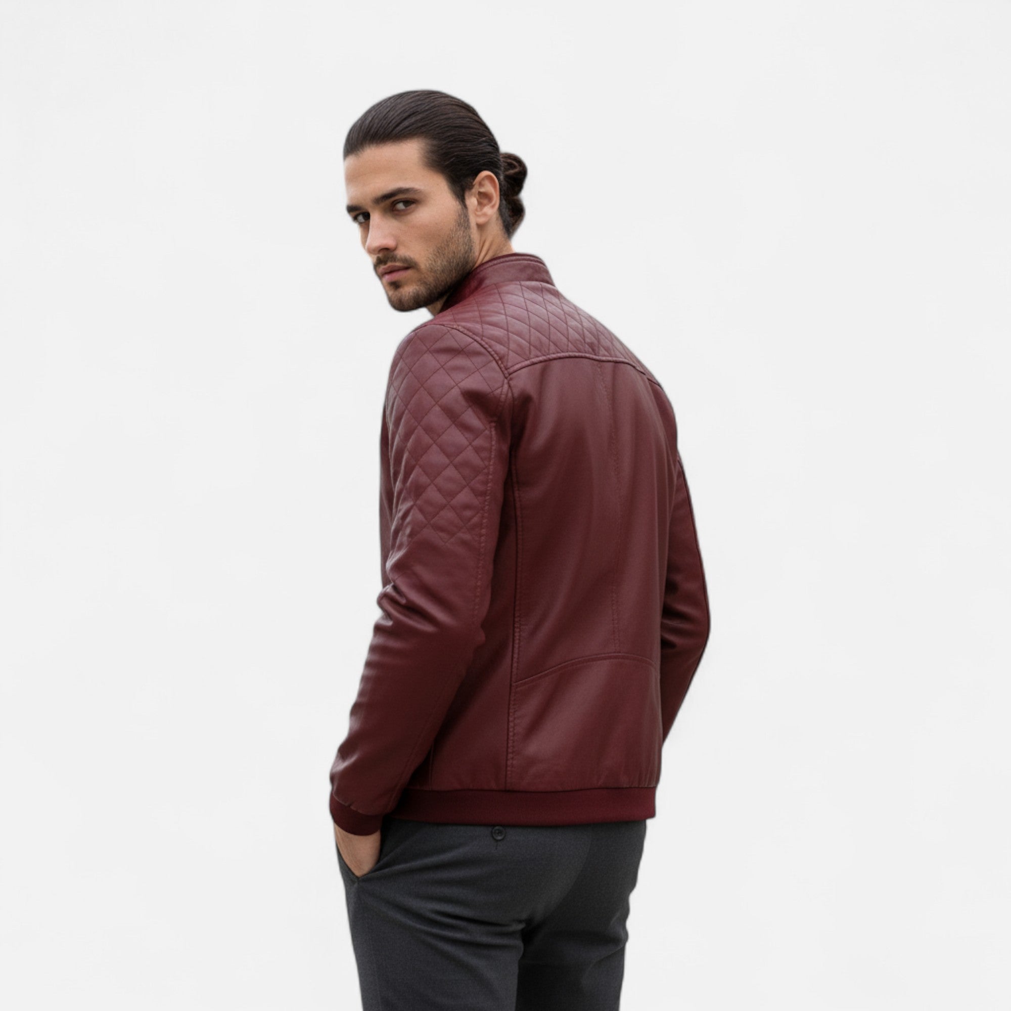 Dorevelle | Men’s Leather Bomber – Stand Collar Elegance
