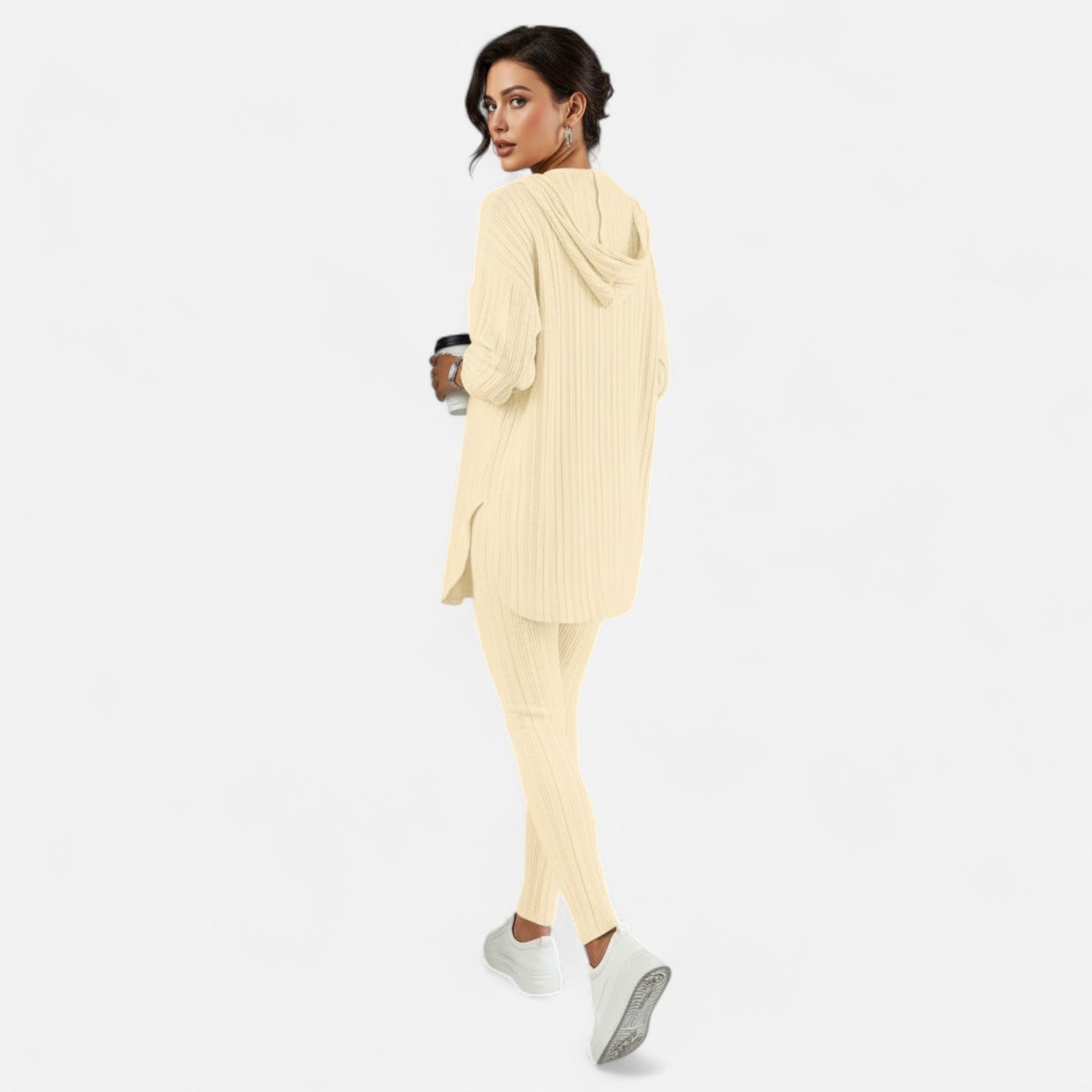 Dorevelle | Women’s Ribbed Set – Hooded Top & Skinny Pants