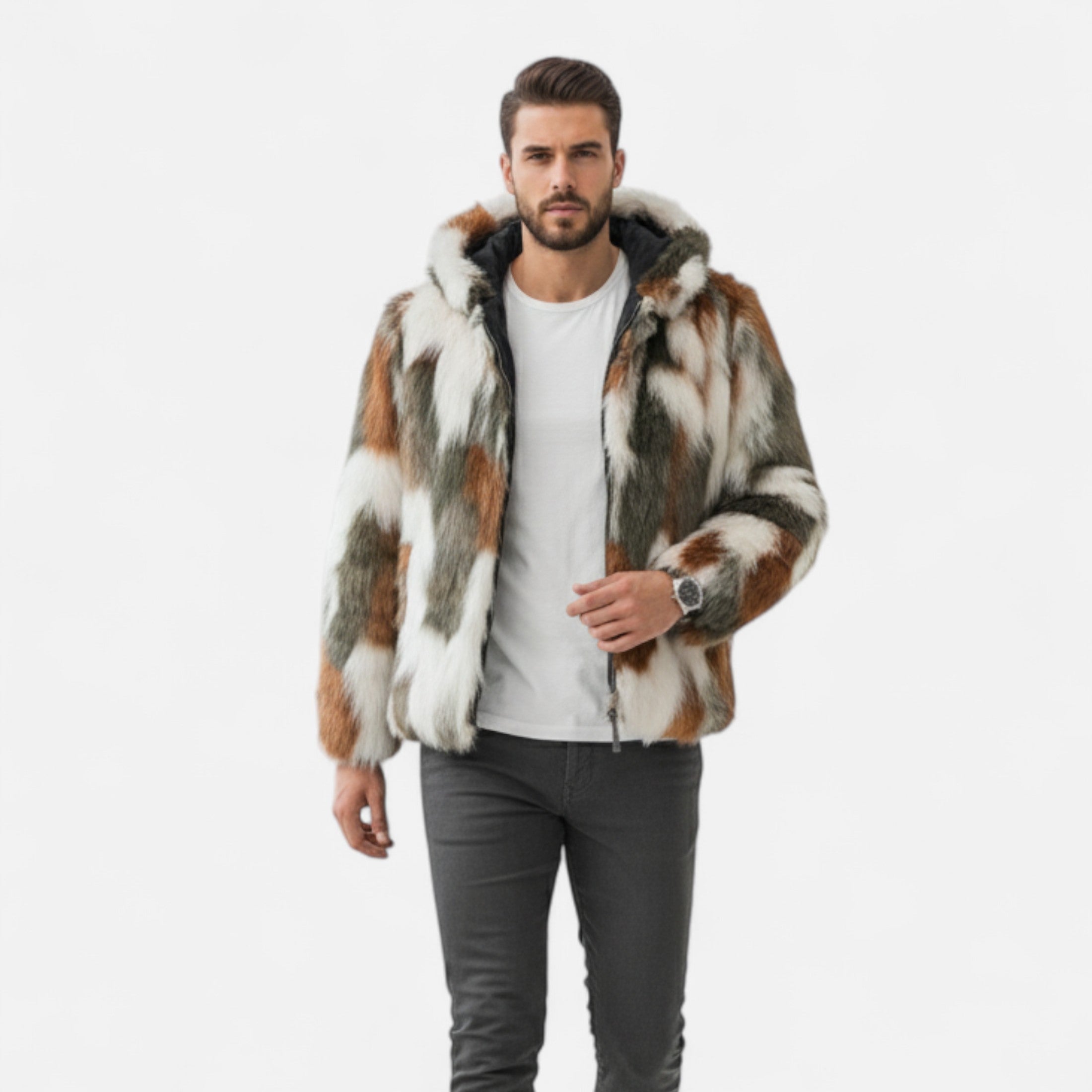 Dorevelle | Men’s Hooded Fur Jacket – Winter Heritage Warmth