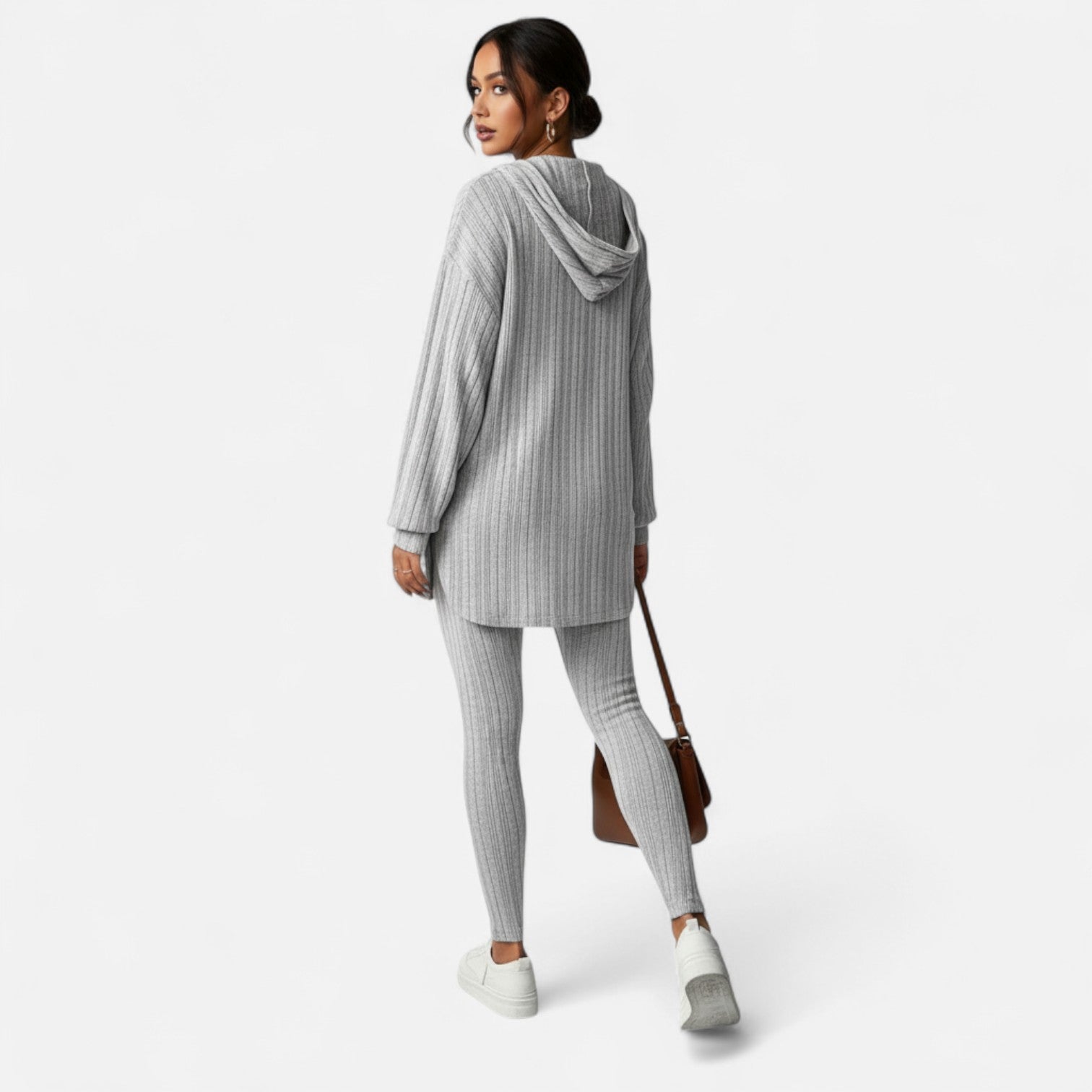 Dorevelle | Women’s Ribbed Set – Hooded Top & Skinny Pants