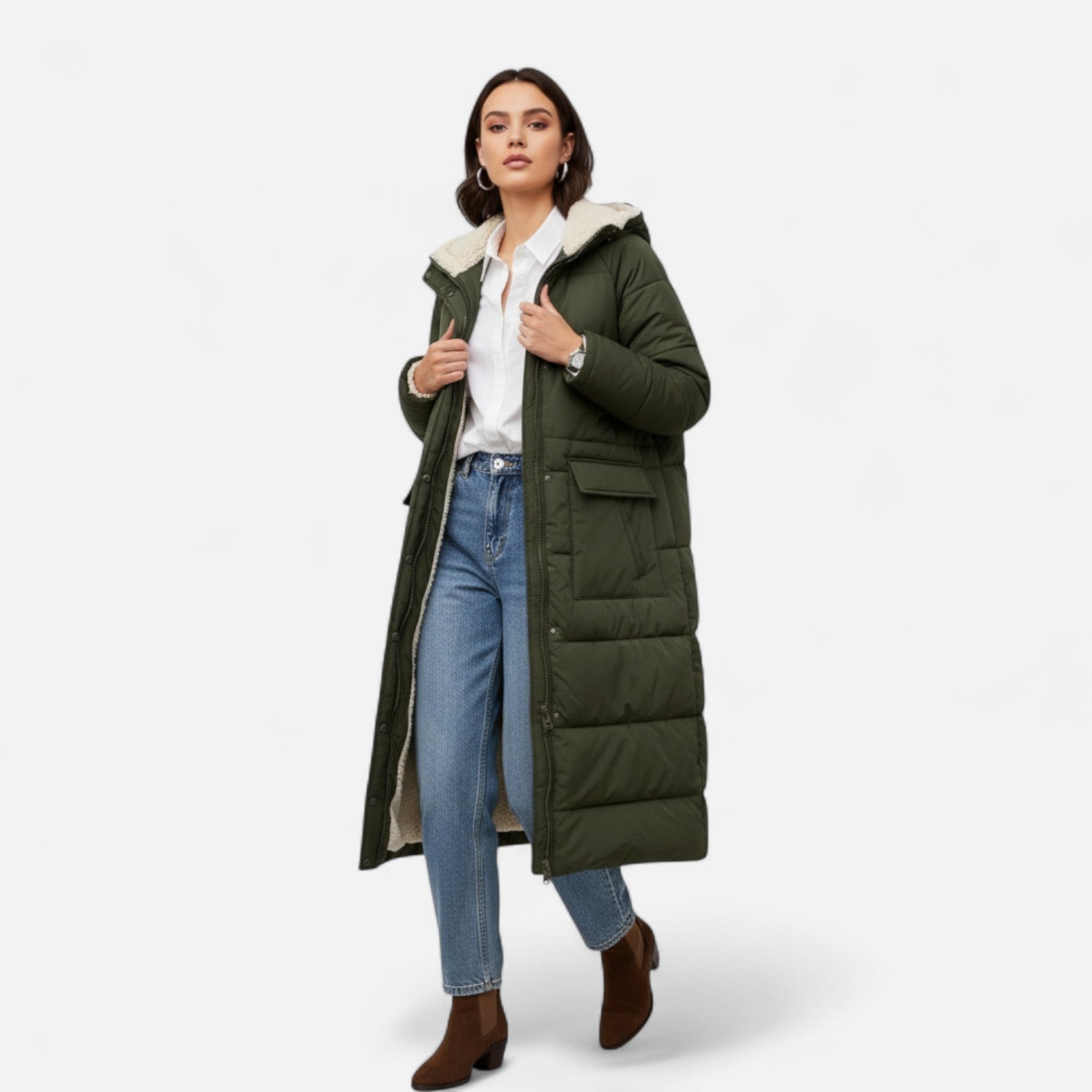 Dorevelle | Women’s Long Padded Coat – Fleece Winter Elegance