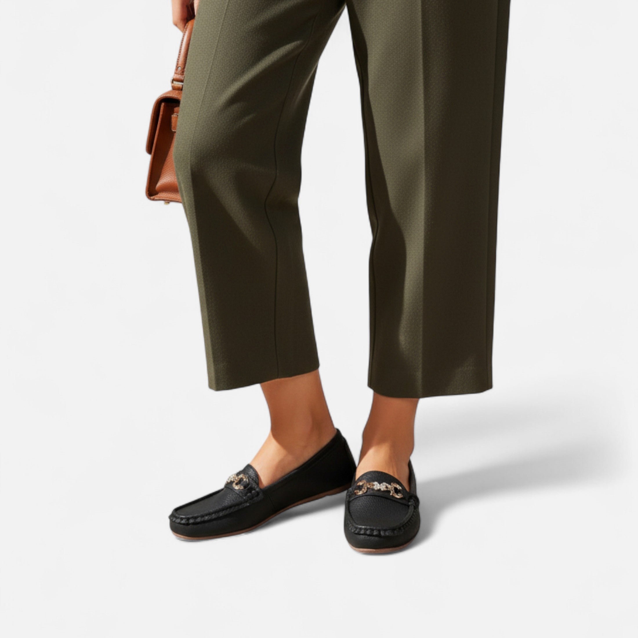 Dorevelle | Women’s Loafers – Butterfly Strap Diamond Accent