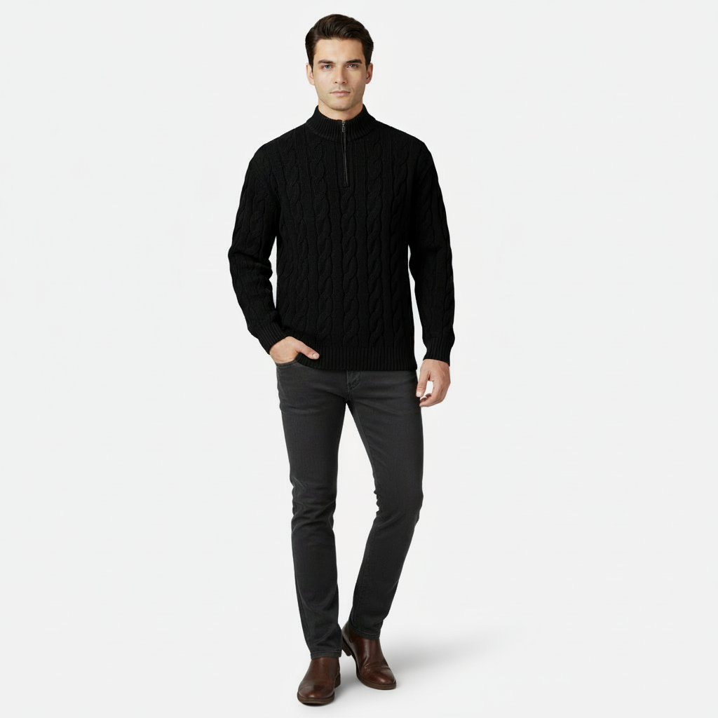 Dorevelle | Men’s Half Zip Cable Knit Sweater – Heritage Knit Pullover