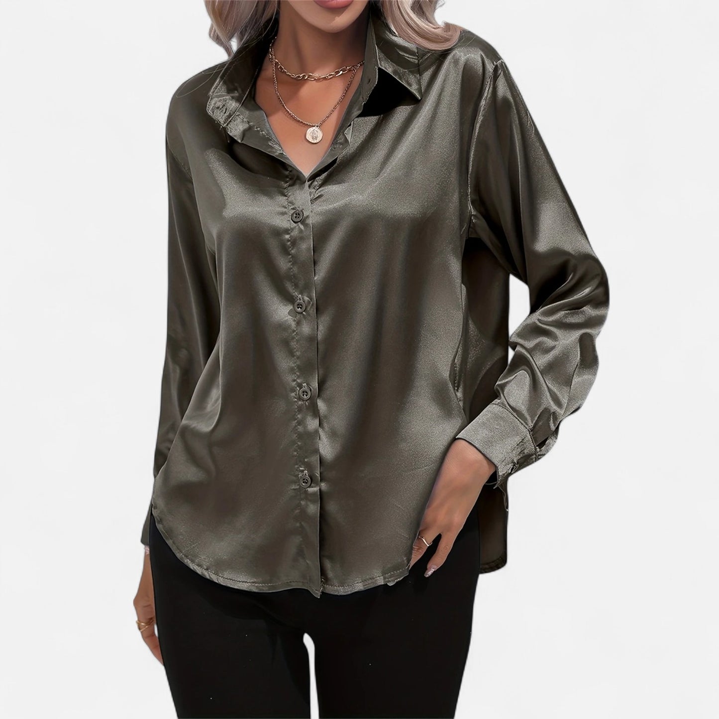 Dorevelle | Women’s Satin Shirt – Heritage Collar Style