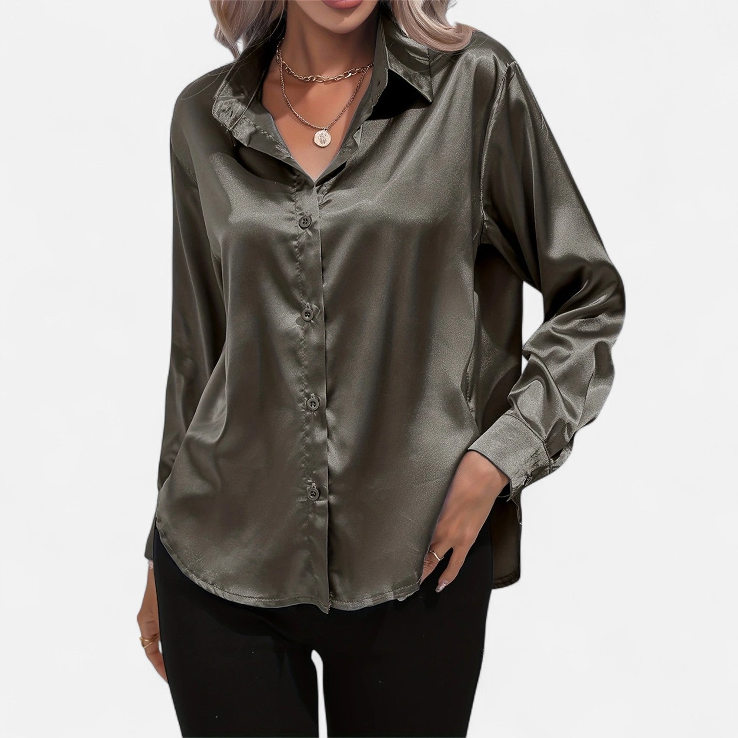 Dorevelle | Women’s Satin Shirt – Heritage Collar Style