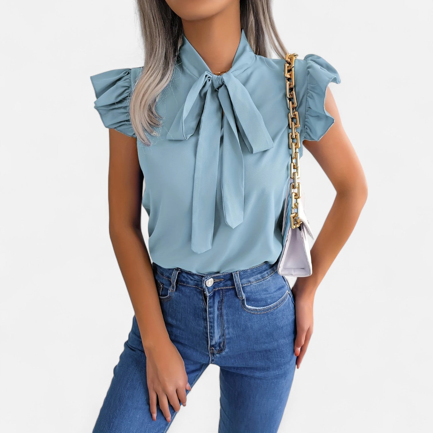 Dorevelle | Women’s Chiffon Blouse – Bow-Tie Sleeveless Style