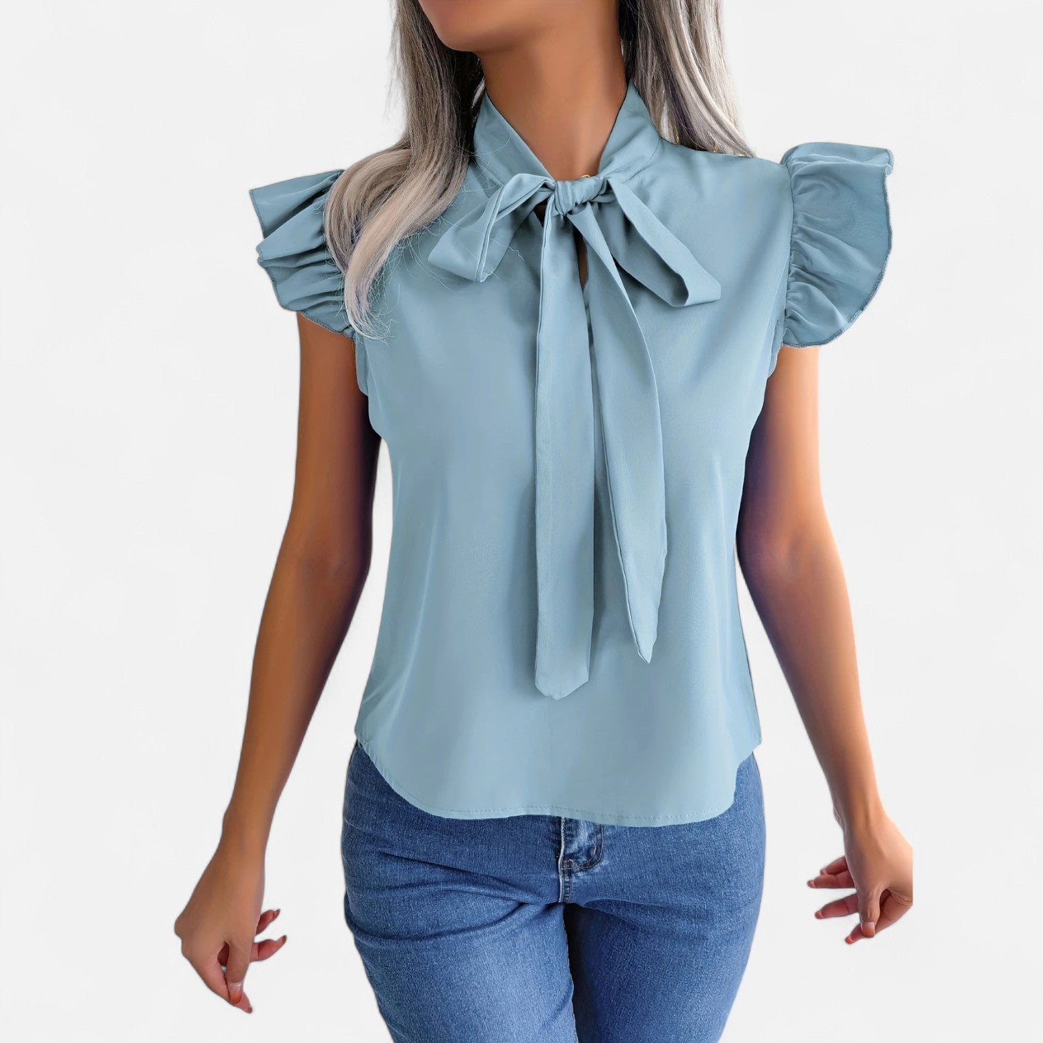 Dorevelle | Women’s Chiffon Blouse – Bow-Tie Sleeveless Style