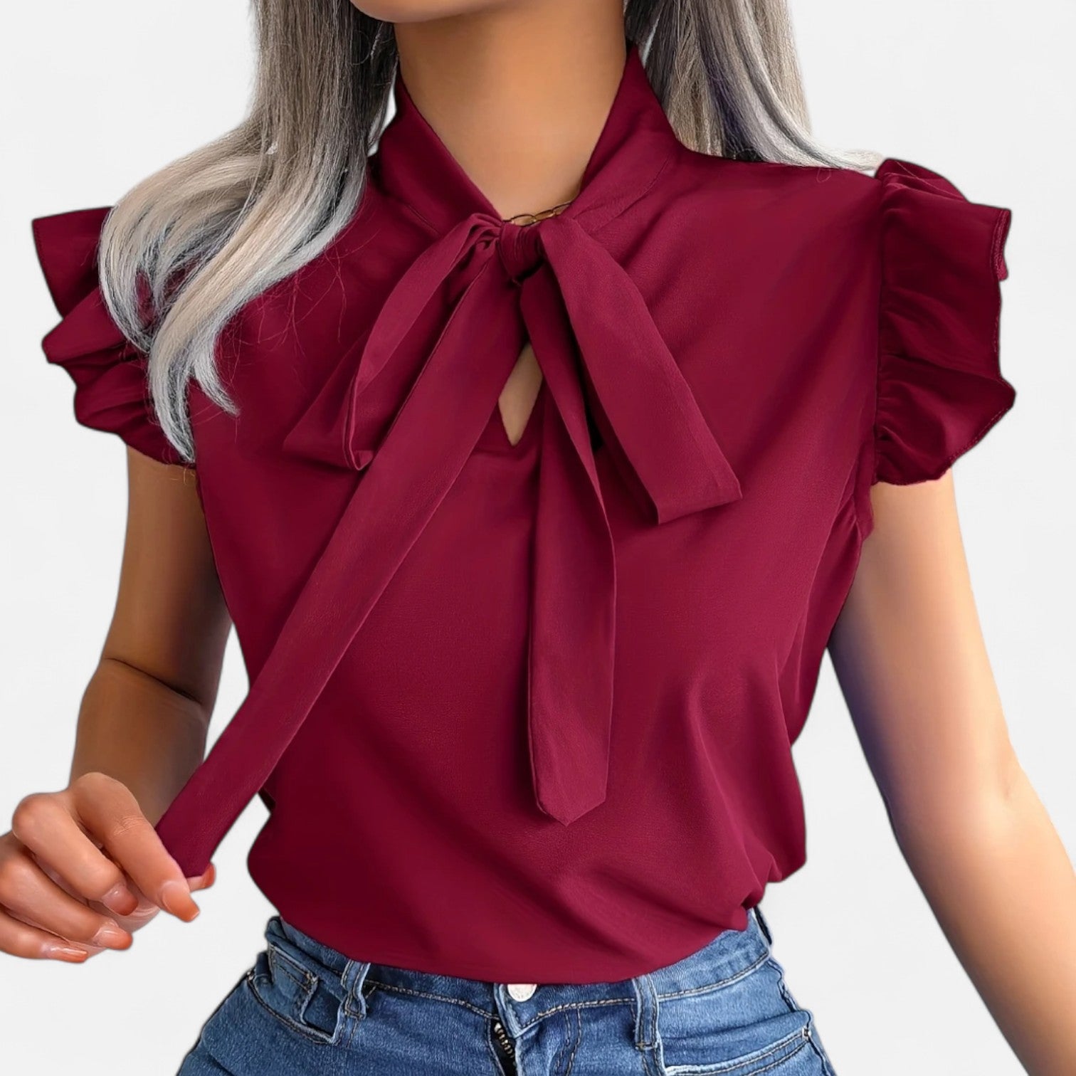 Dorevelle | Women’s Chiffon Blouse – Bow-Tie Sleeveless Style