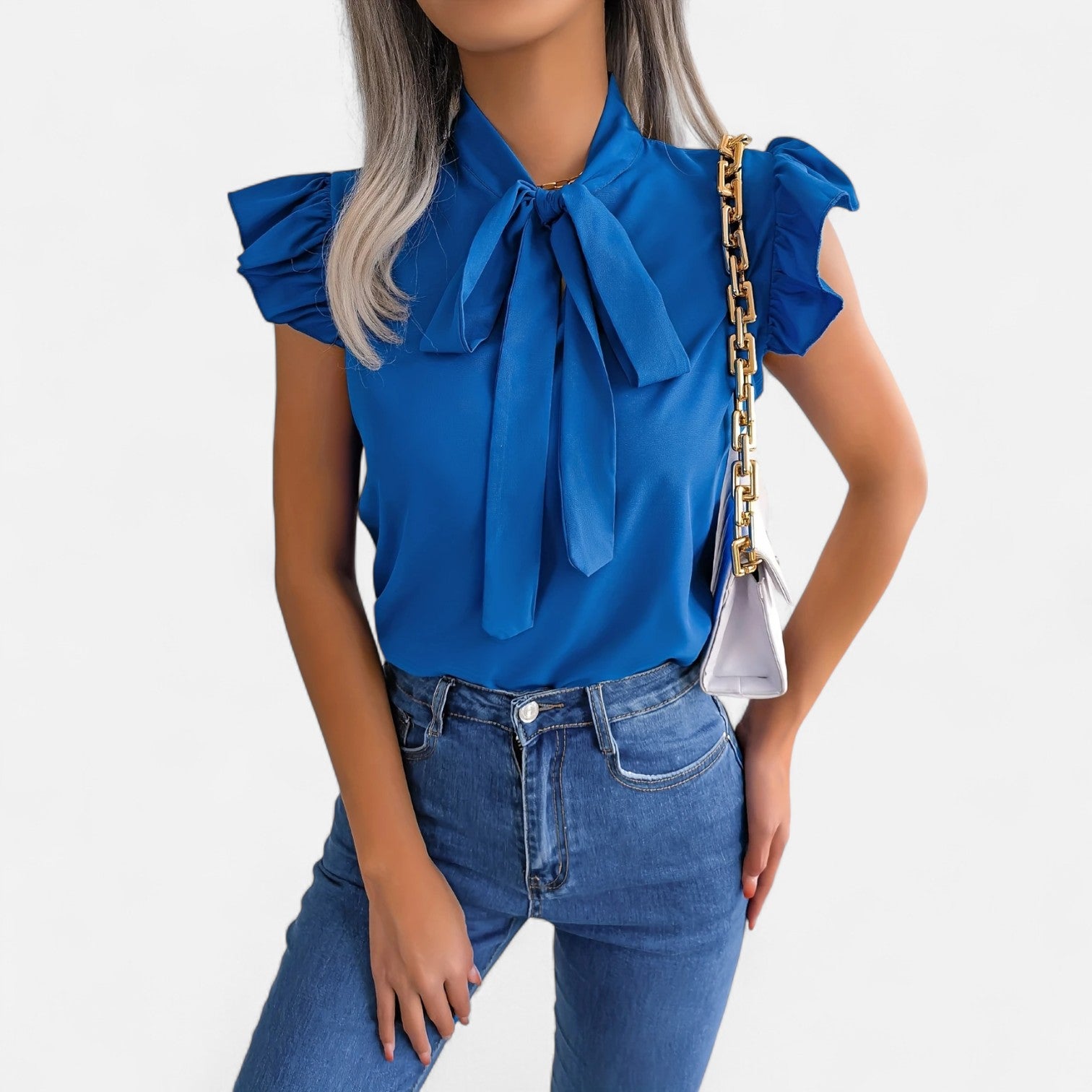 Dorevelle | Women’s Chiffon Blouse – Bow-Tie Sleeveless Style