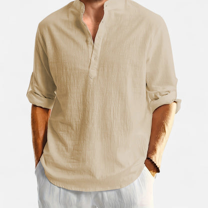 Dorevelle | Men’s Linen Henley – Heritage Collarless Style