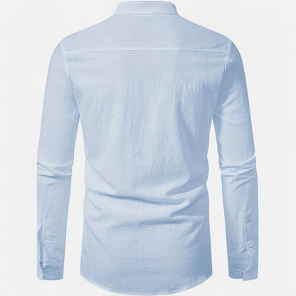 Dorevelle | Men’s Linen Henley – Heritage Collarless Style