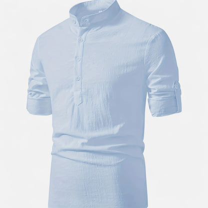 Dorevelle | Men’s Linen Henley – Heritage Collarless Style