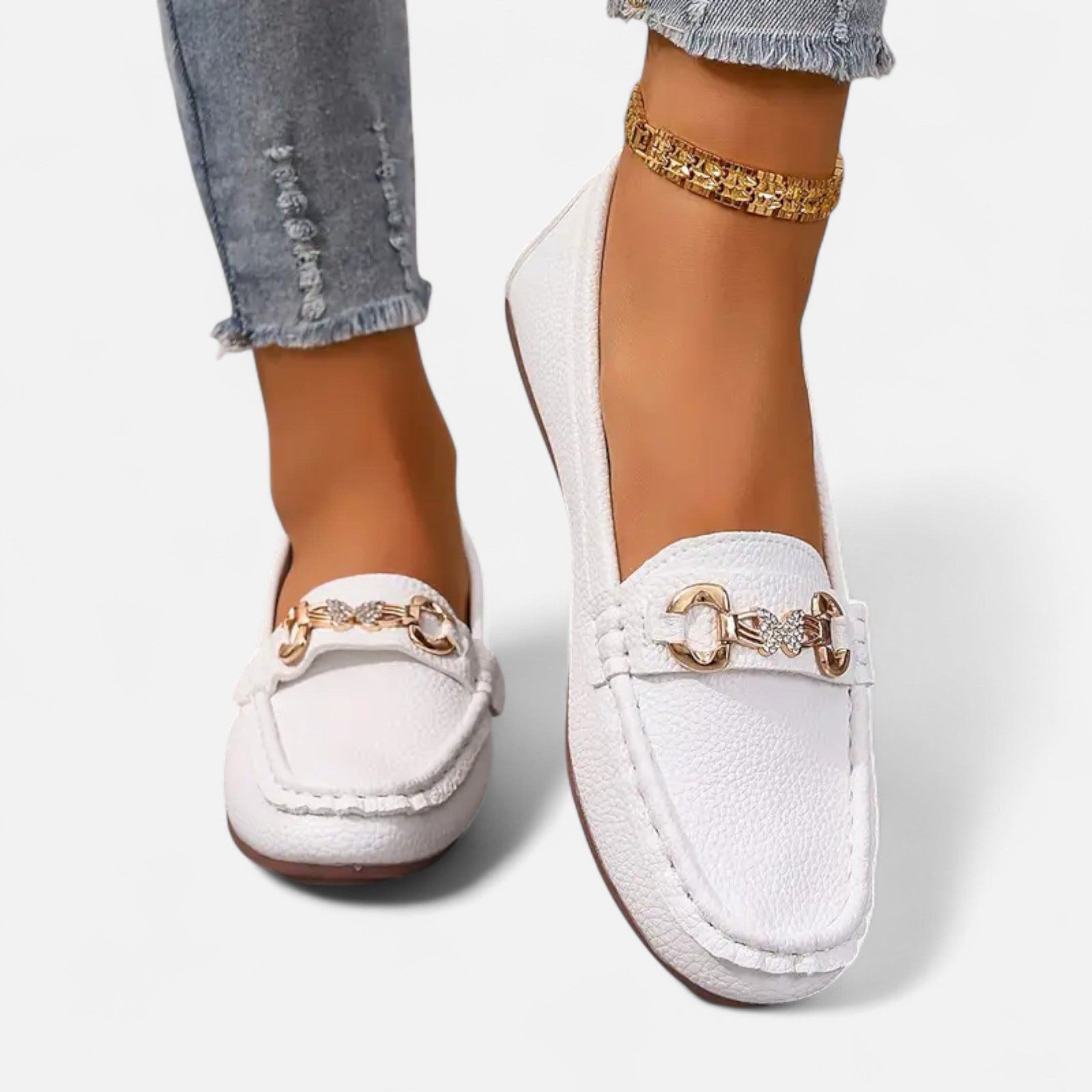 Dorevelle | Women’s Loafers – Butterfly Strap Diamond Accent