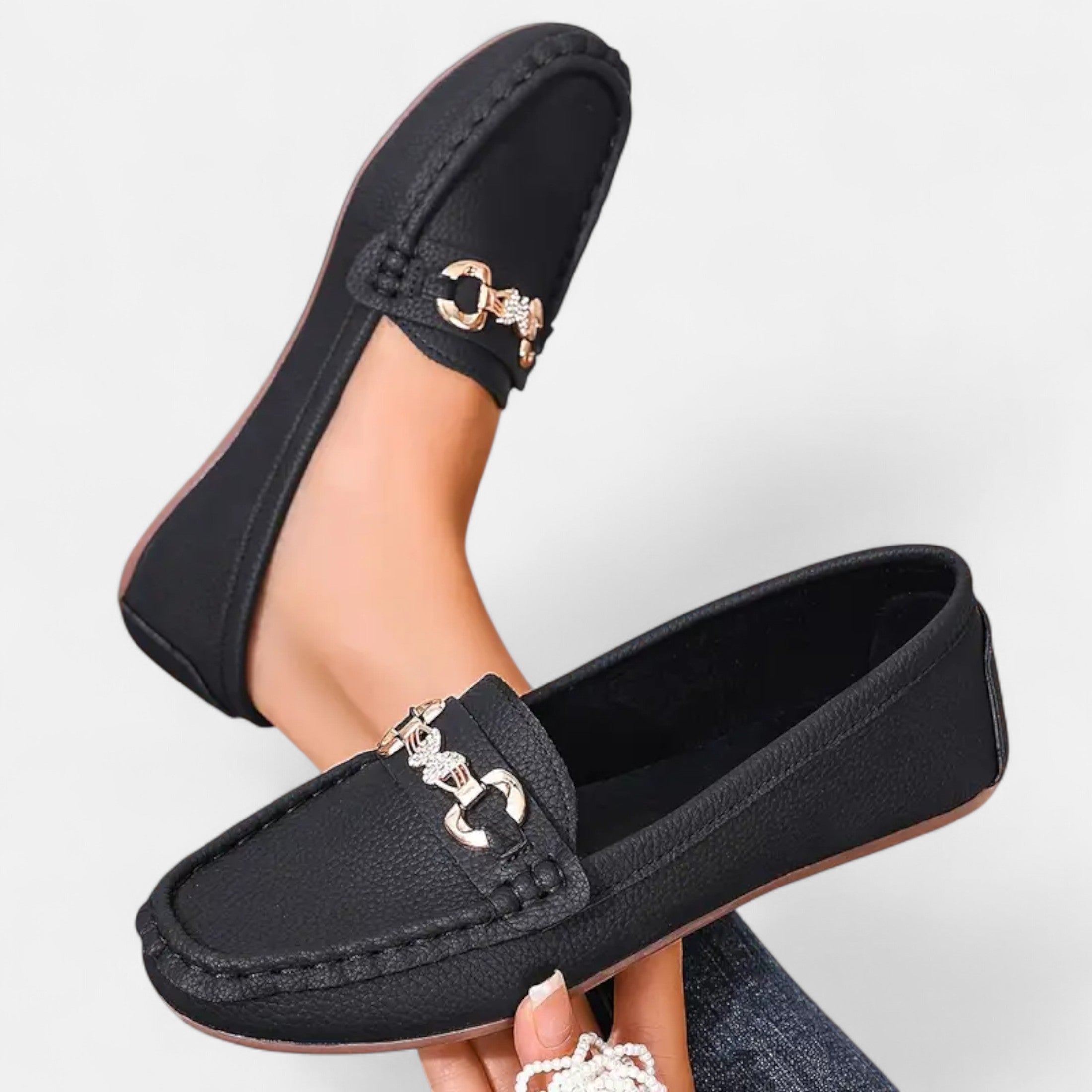 Dorevelle | Women’s Loafers – Butterfly Strap Diamond Accent
