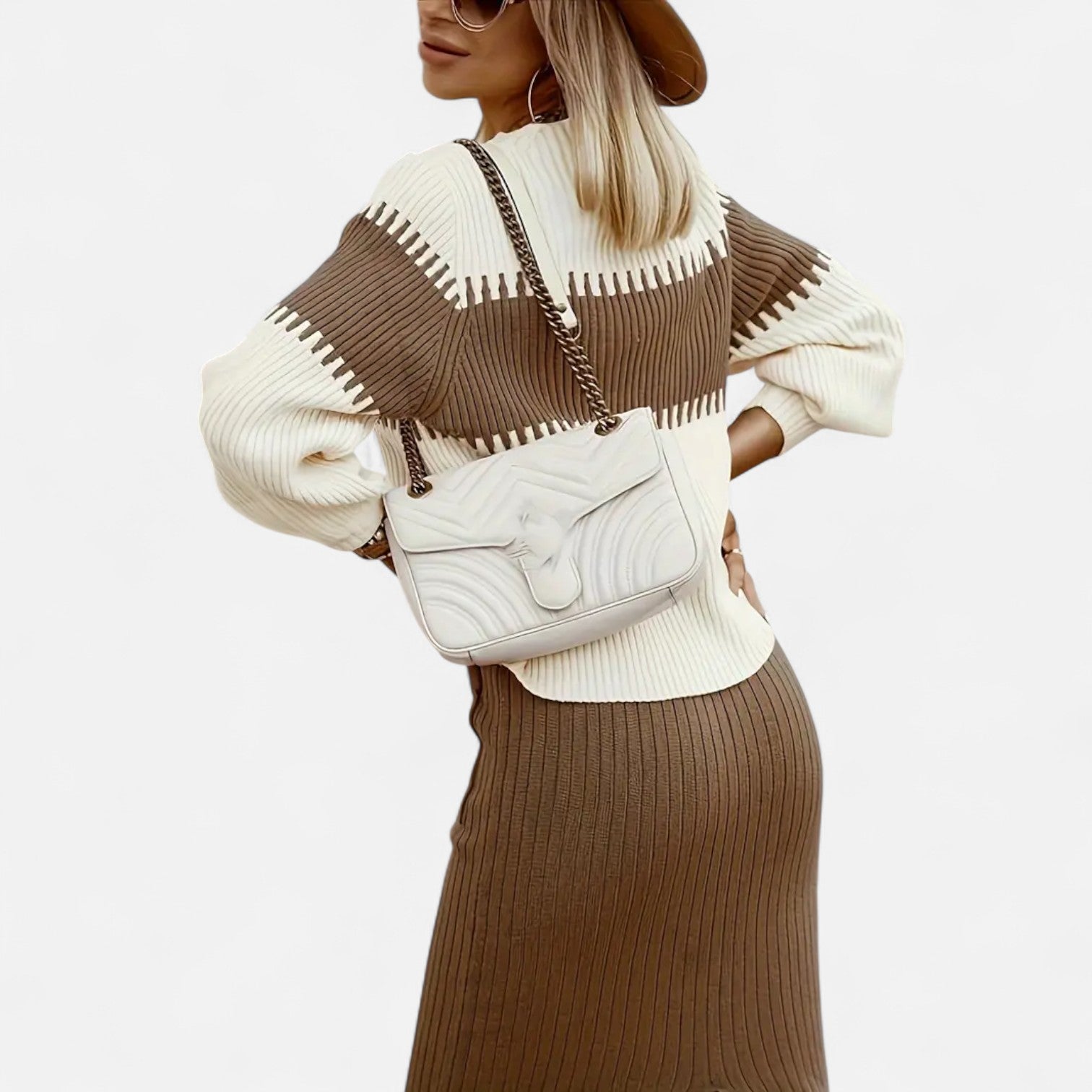 Dorevelle | Women’s Knit Set – High-Neck Pullover & Midi Skirt