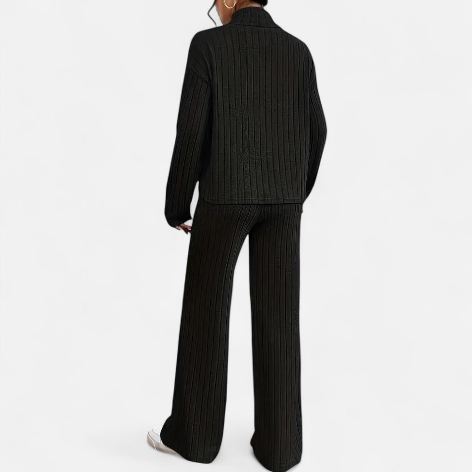 Dorevelle | Women’s Ribbed Set – Mock Neck & Wide-Leg Elegance