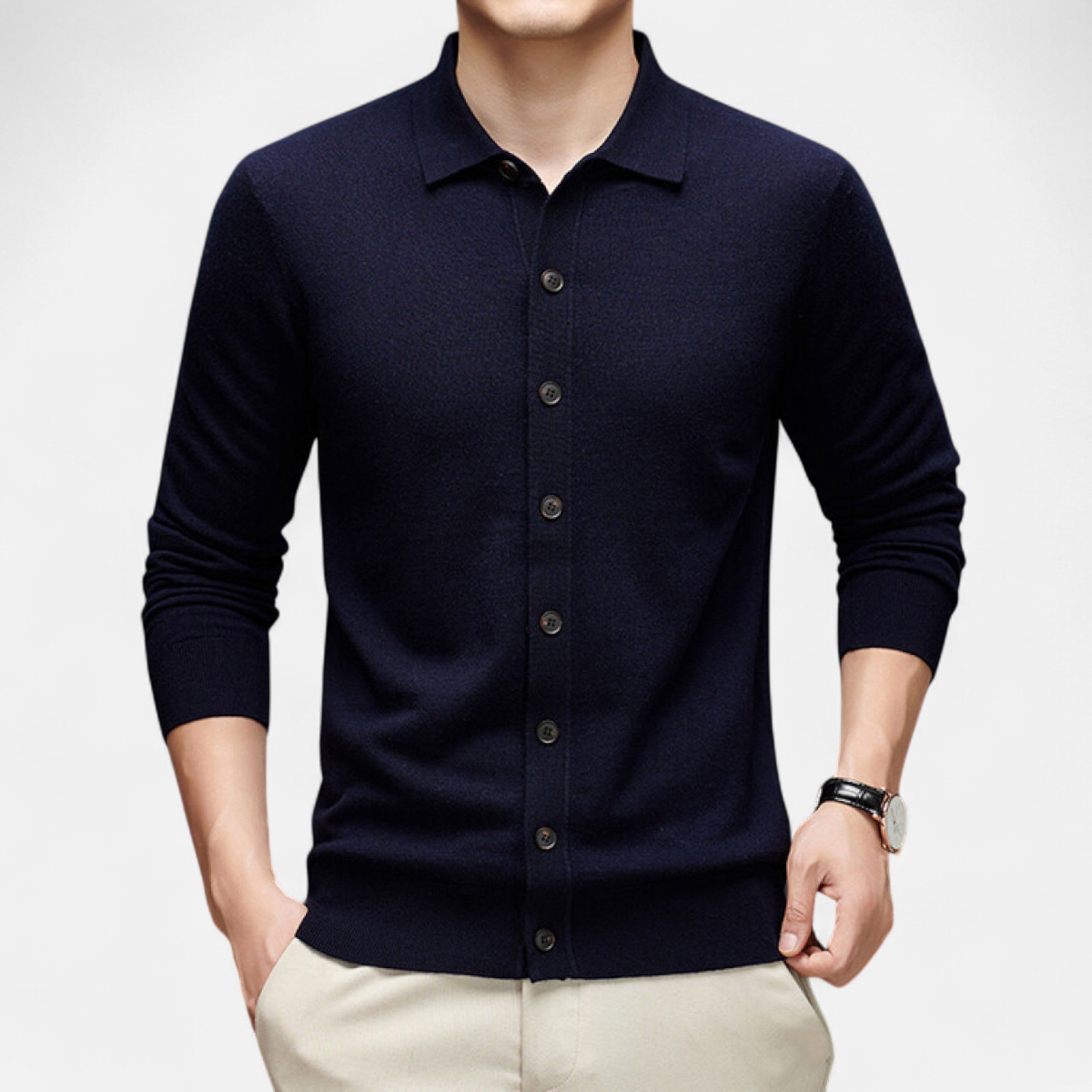 Dorevelle | Men’s Wool Sweater – Fine Yarn Button-Up Classic