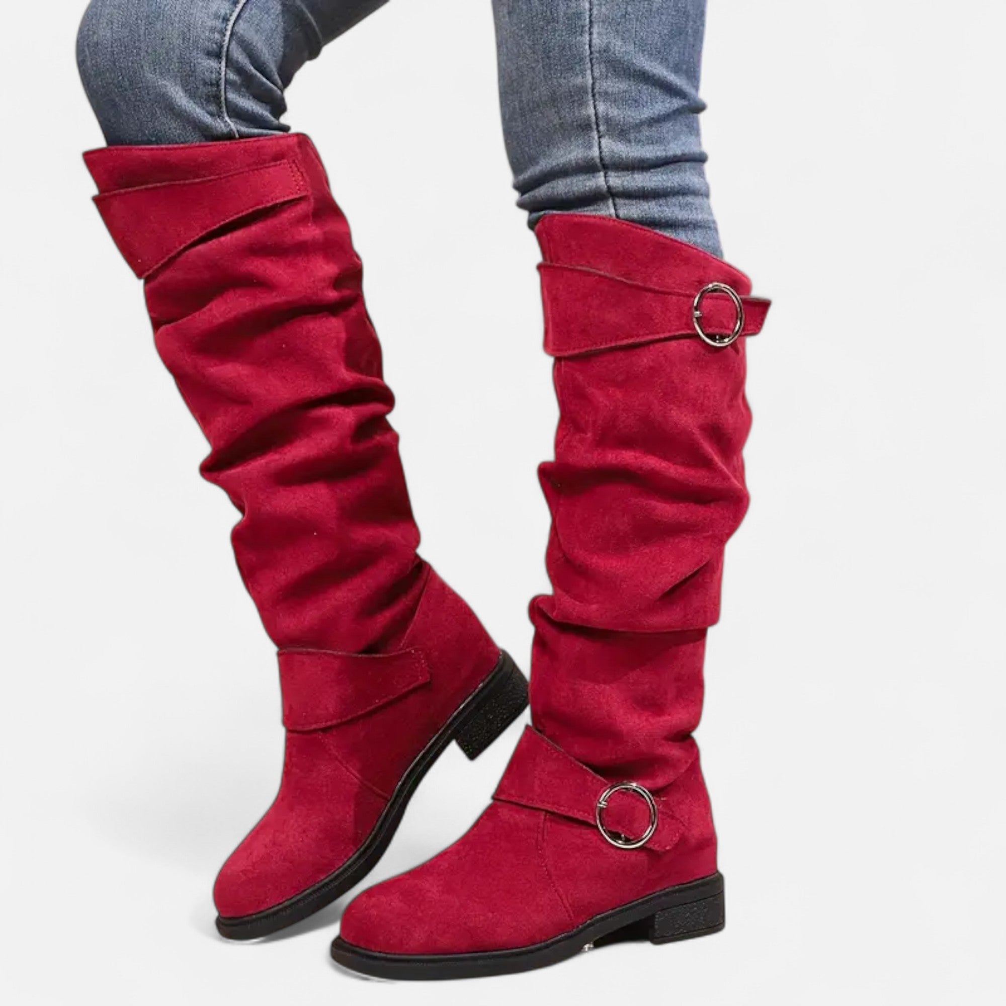 Dorevelle | Women’s Knee-High Boots – Buckle Belt Elegance