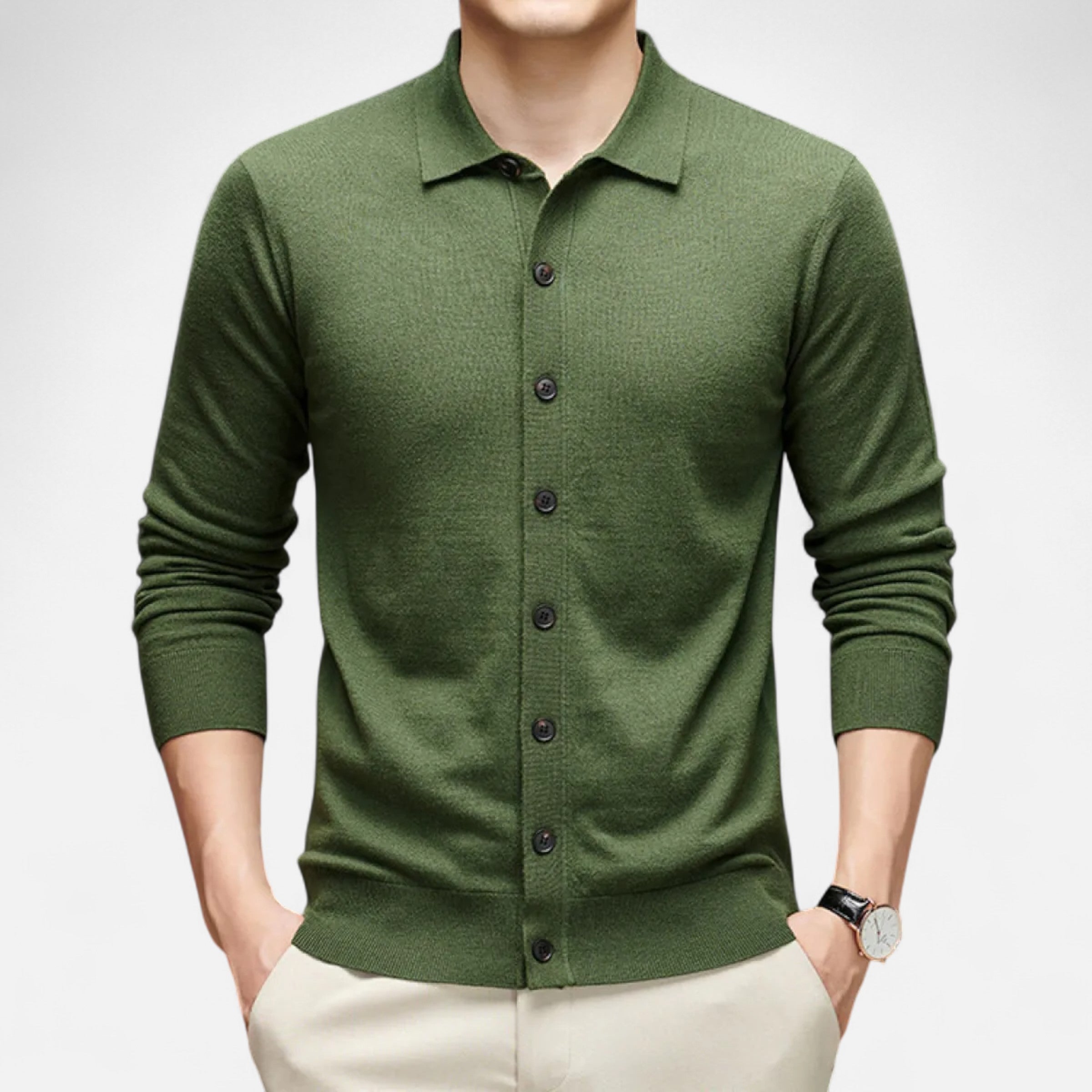 Dorevelle | Men’s Wool Sweater – Fine Yarn Button-Up Classic