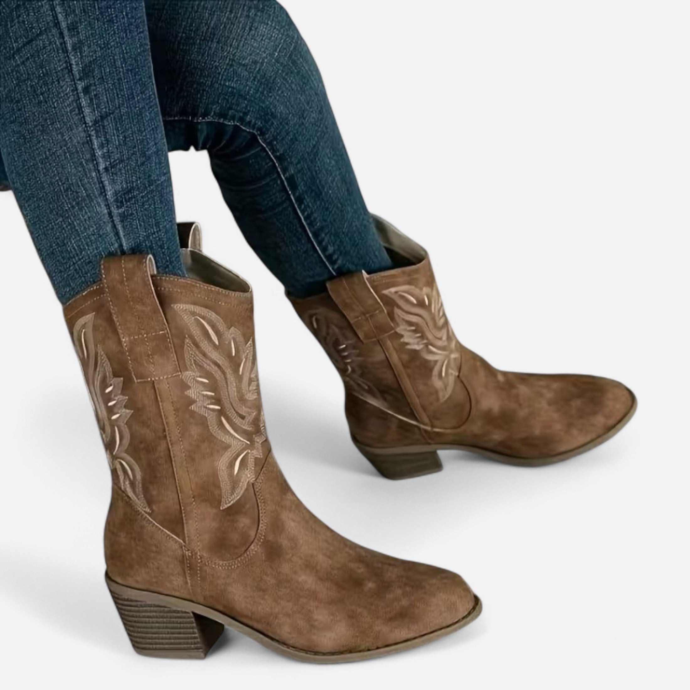 Dorevelle | Women’s Suede Cowboy Boots – Vintage Chunky Heel