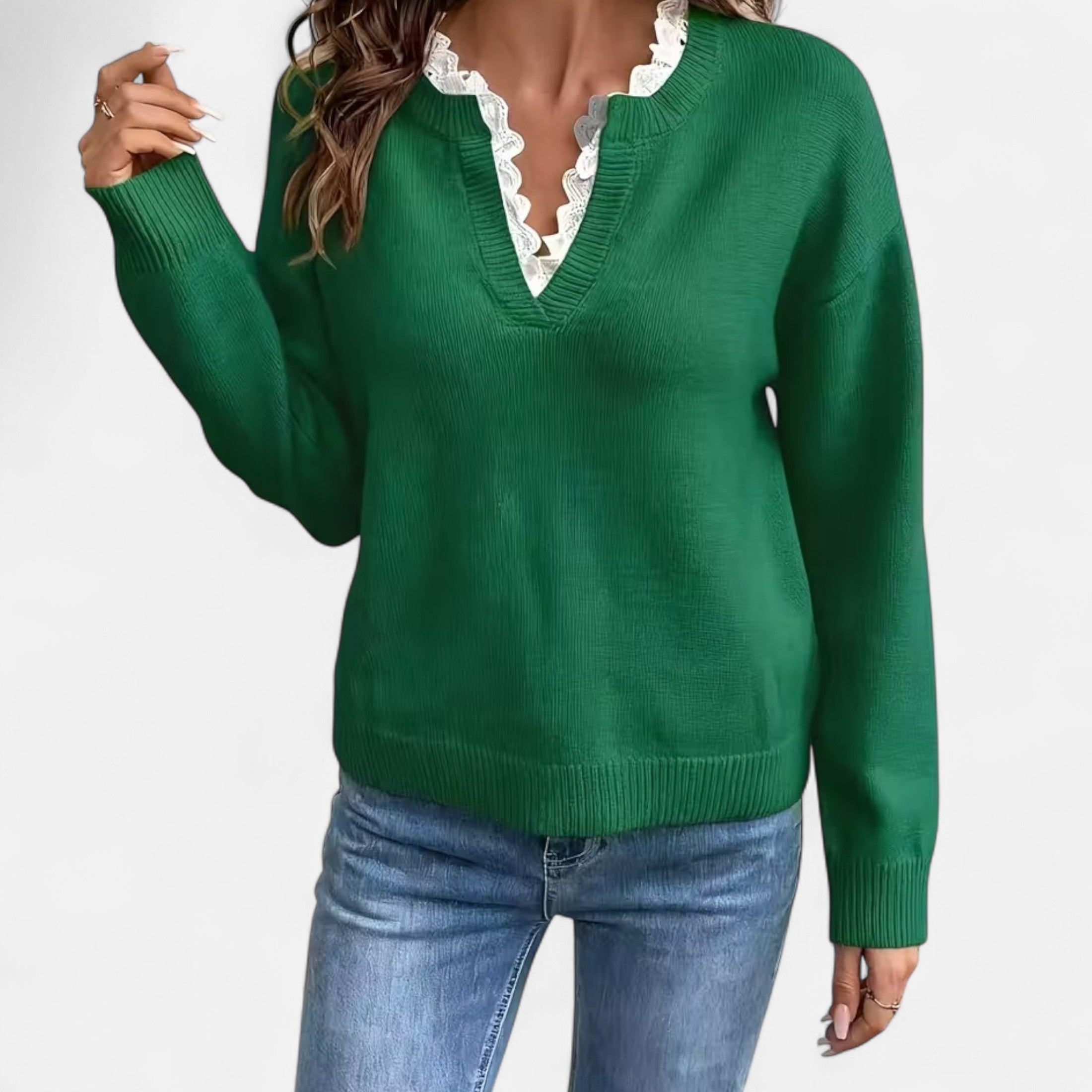 Dorevelle | Women’s Lace-Trim V-Neck Sweater