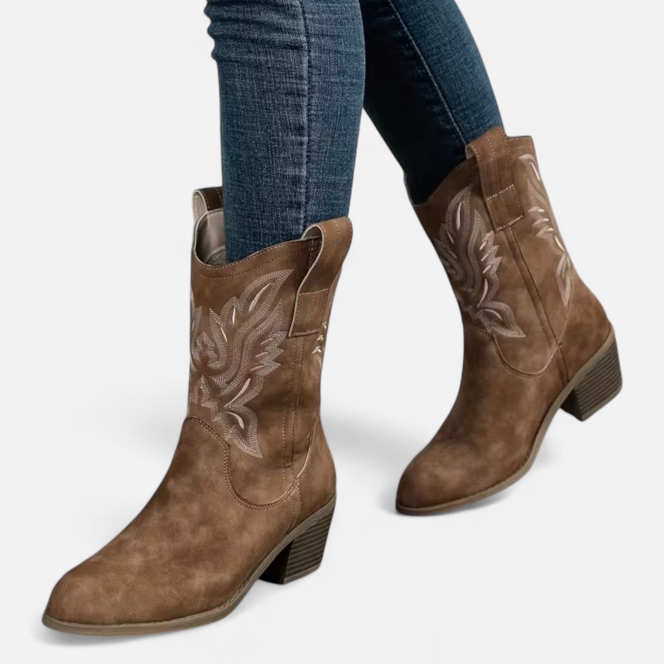 Dorevelle | Women’s Suede Cowboy Boots – Vintage Chunky Heel