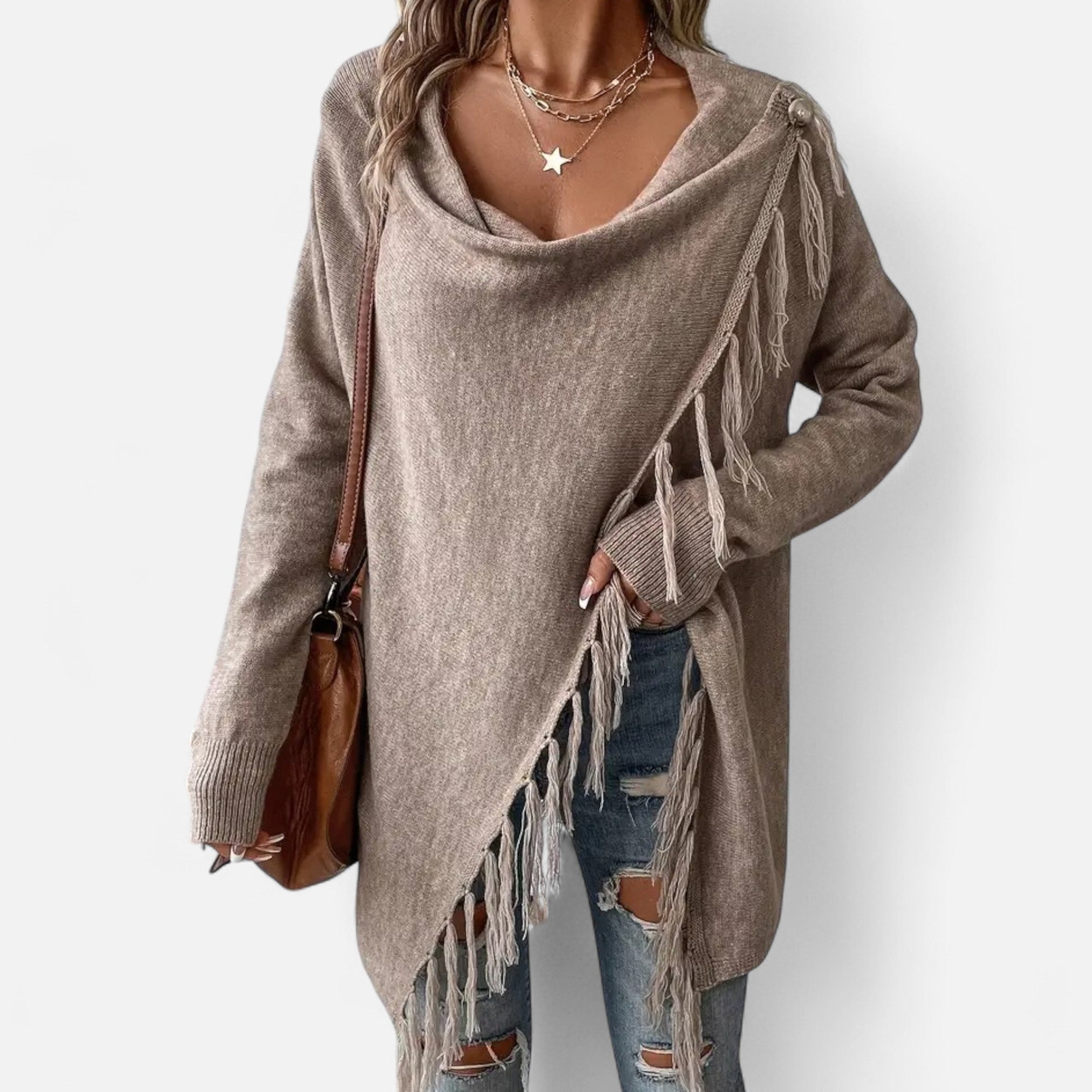 Dorevelle | Women’s Fringe Tassel Draped Neckline Shawl