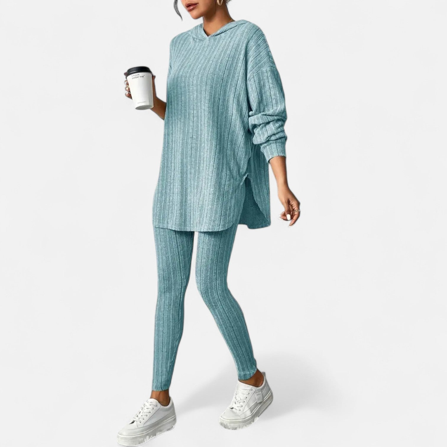 Dorevelle | Women’s Ribbed Set – Hooded Top & Skinny Pants